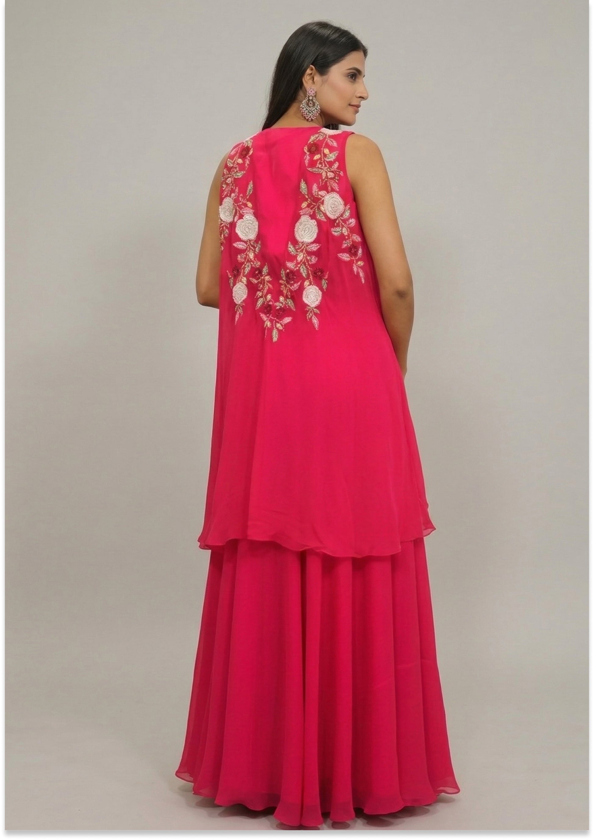 Magenta Handcrafted Lehenga with Cape