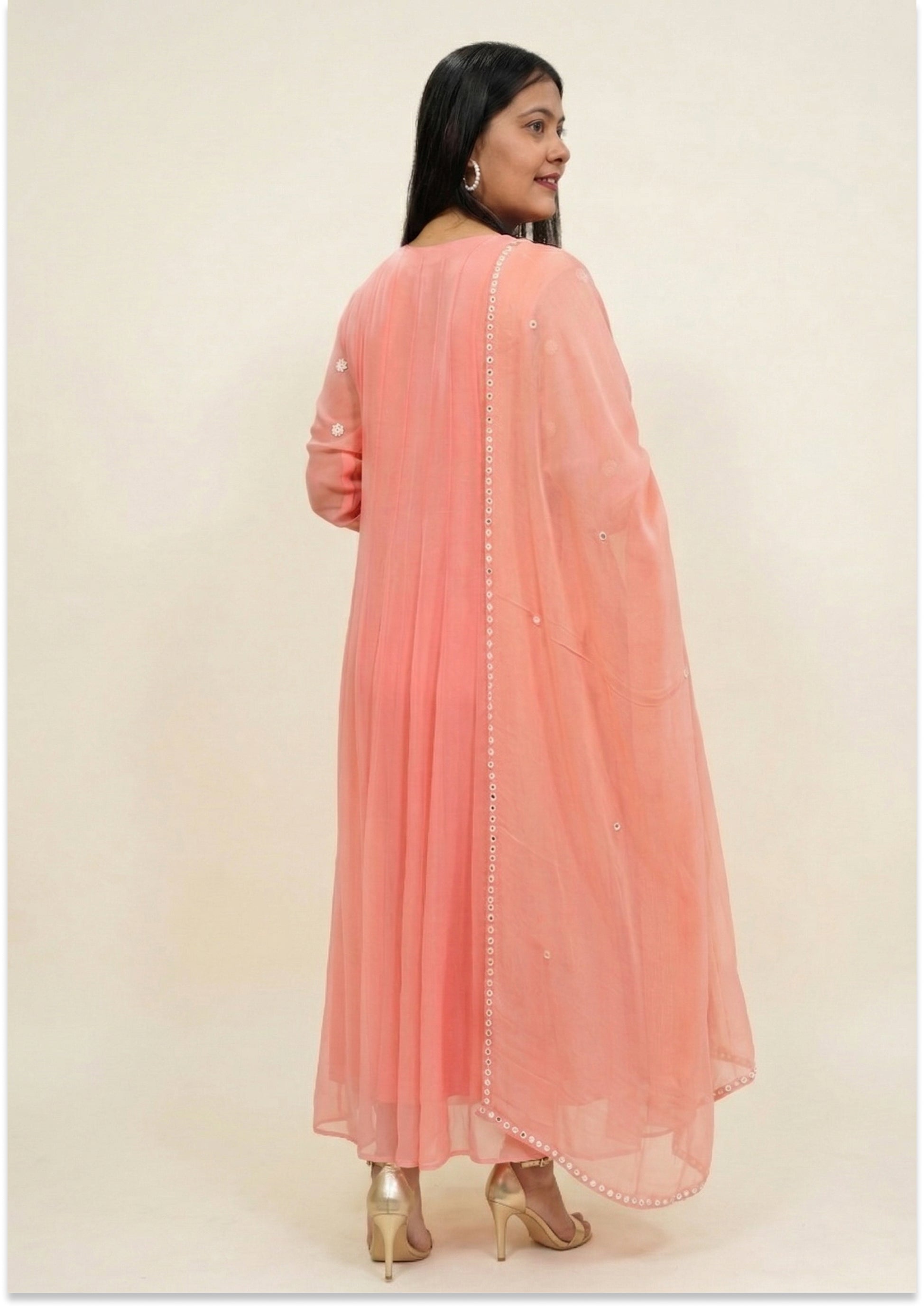 Peach Handcrafted Indo-Western 3pc Suit set