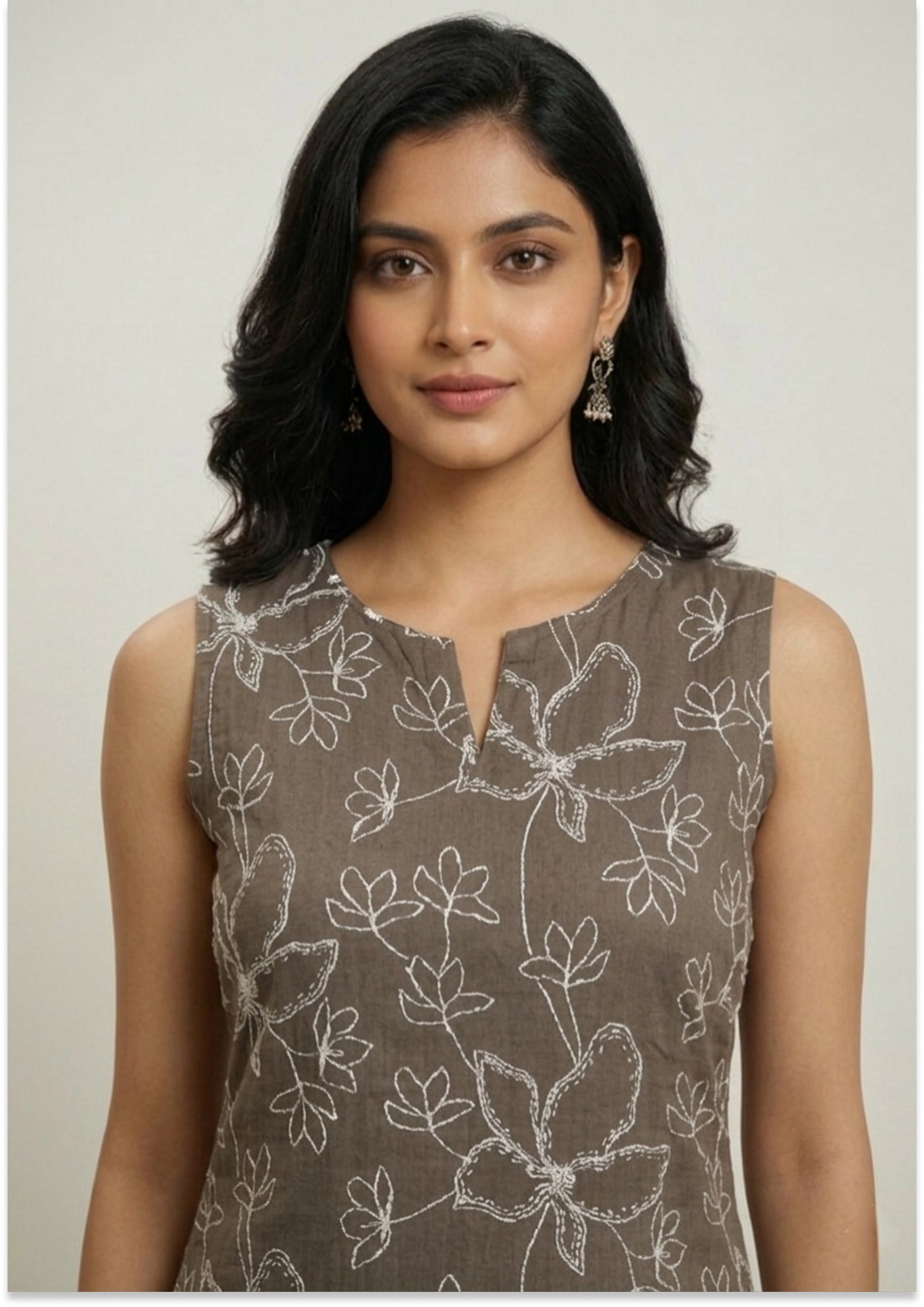 Tobacco Brown Handcrafted A-line Kurti Set