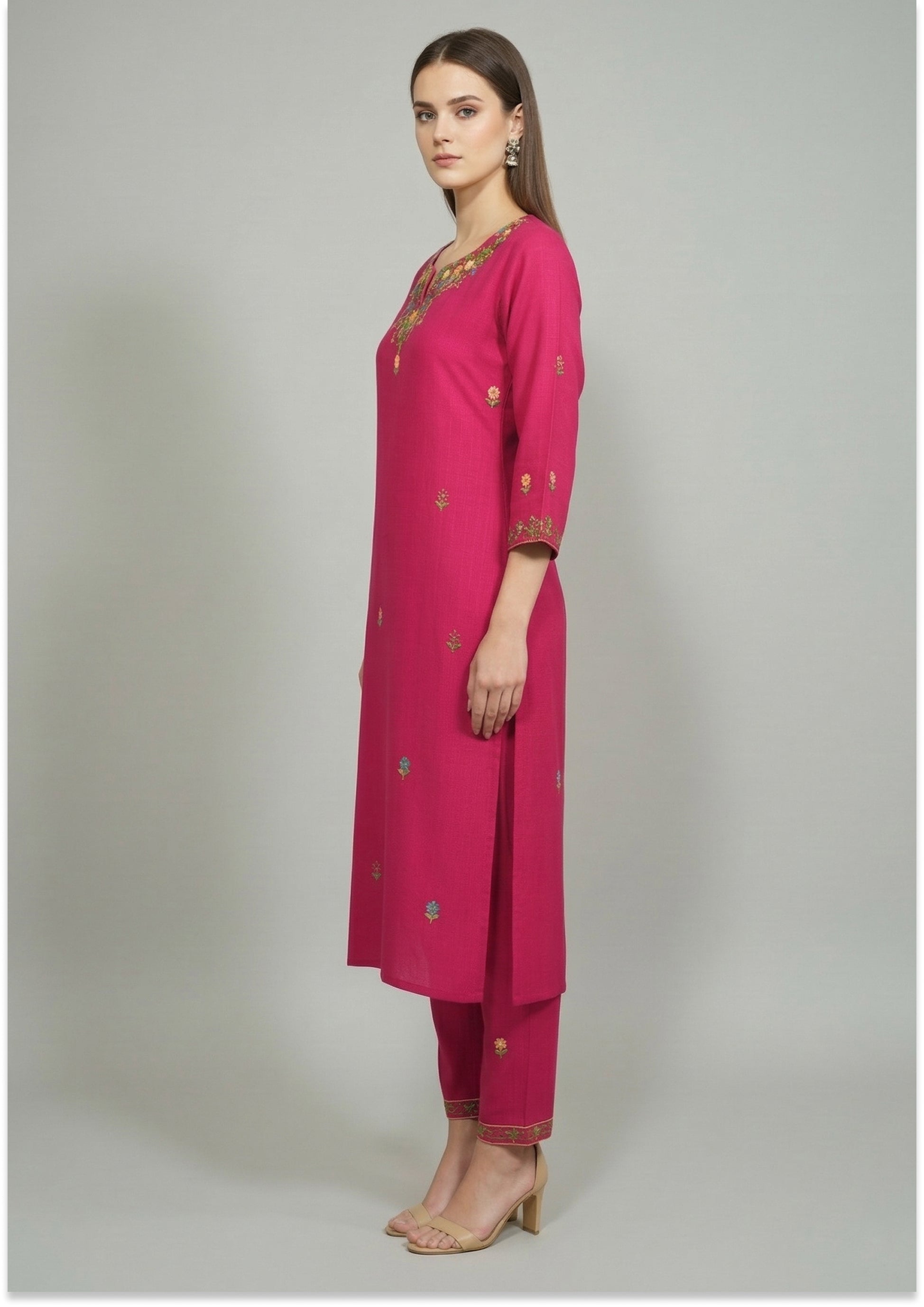 Magenta Art Silk Handcrafted 3pc suit set