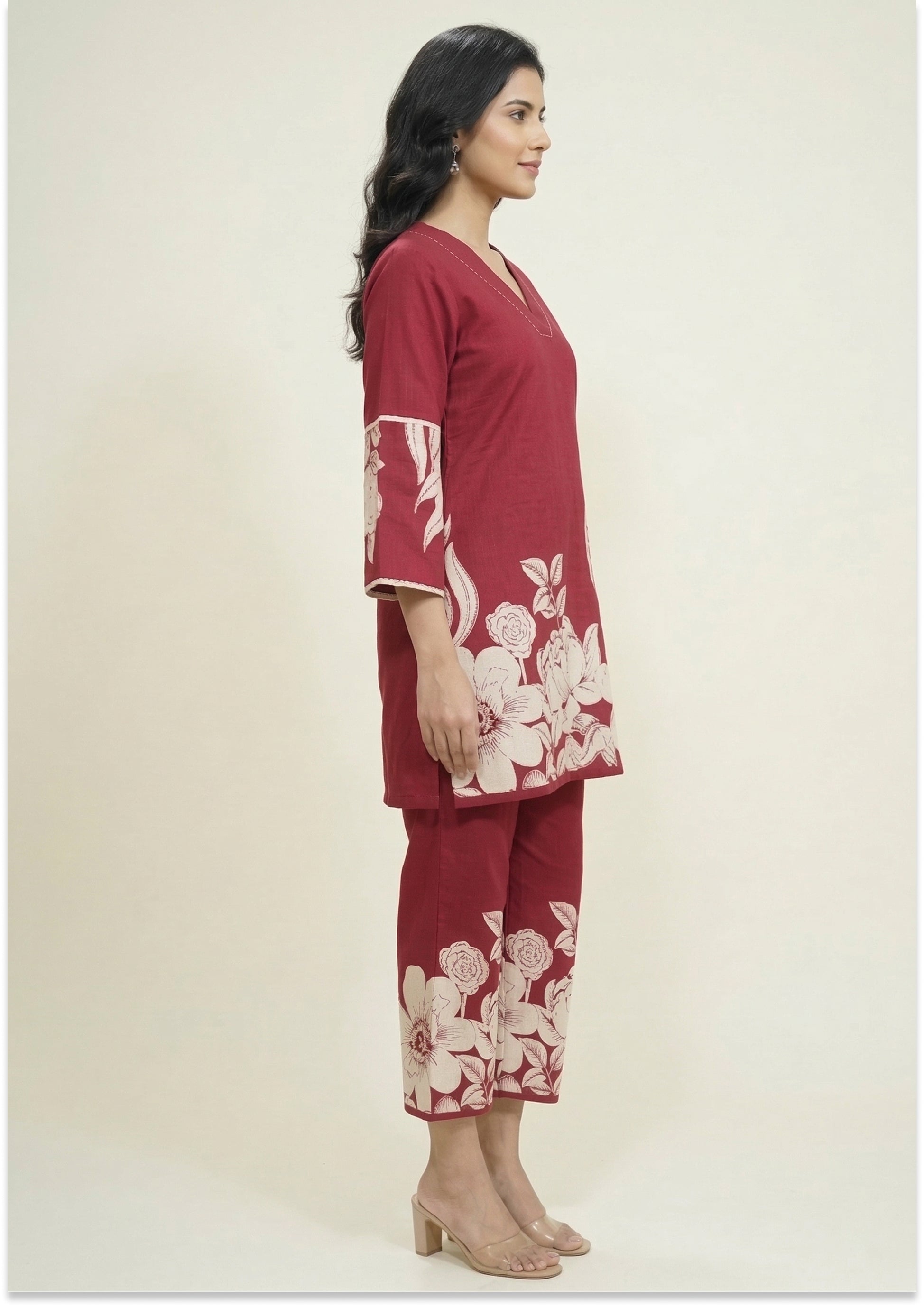 Maroon Cotton Handcrafted Co-ord Set