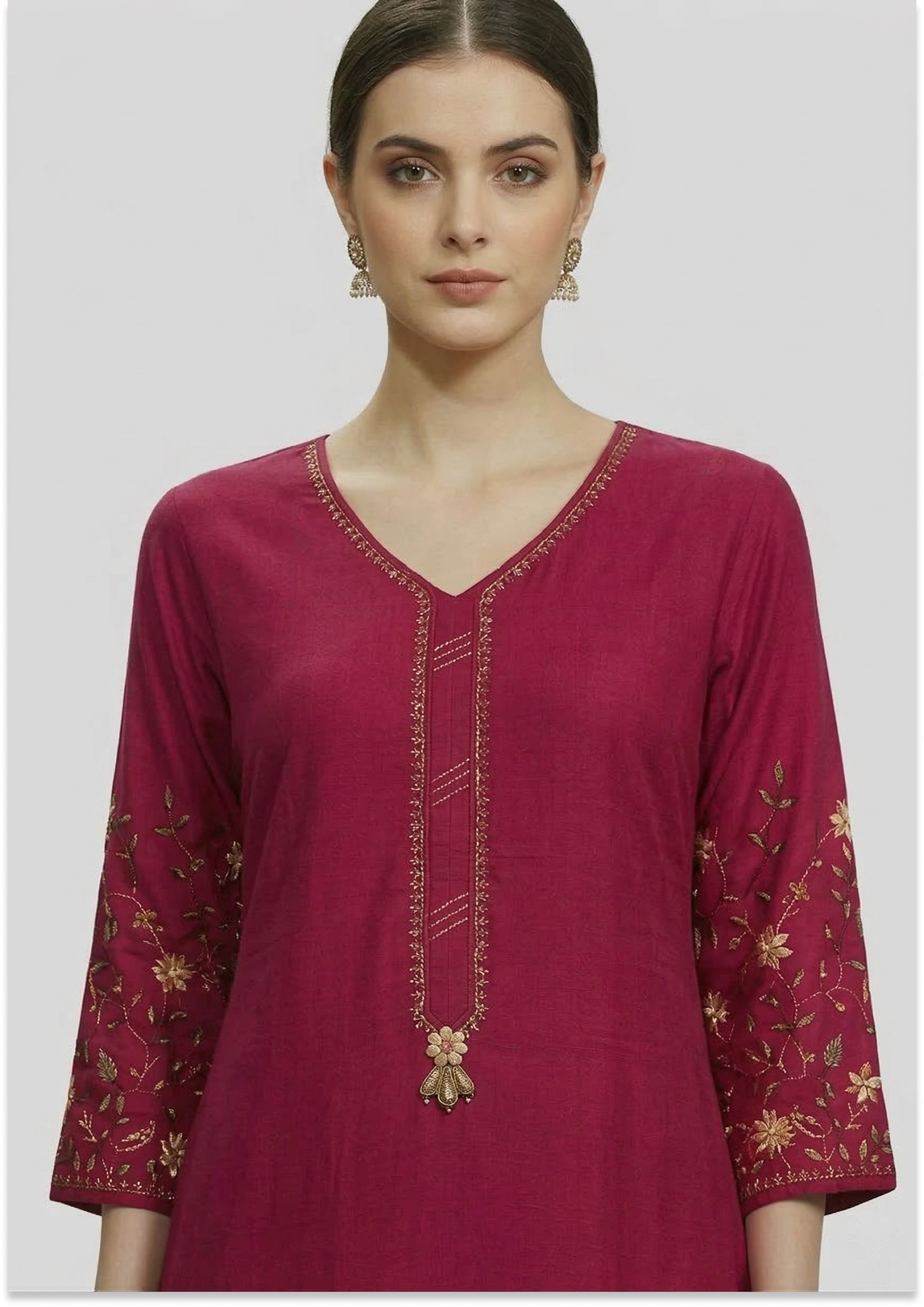 Magenta Art Silk Handcrafted Kurti