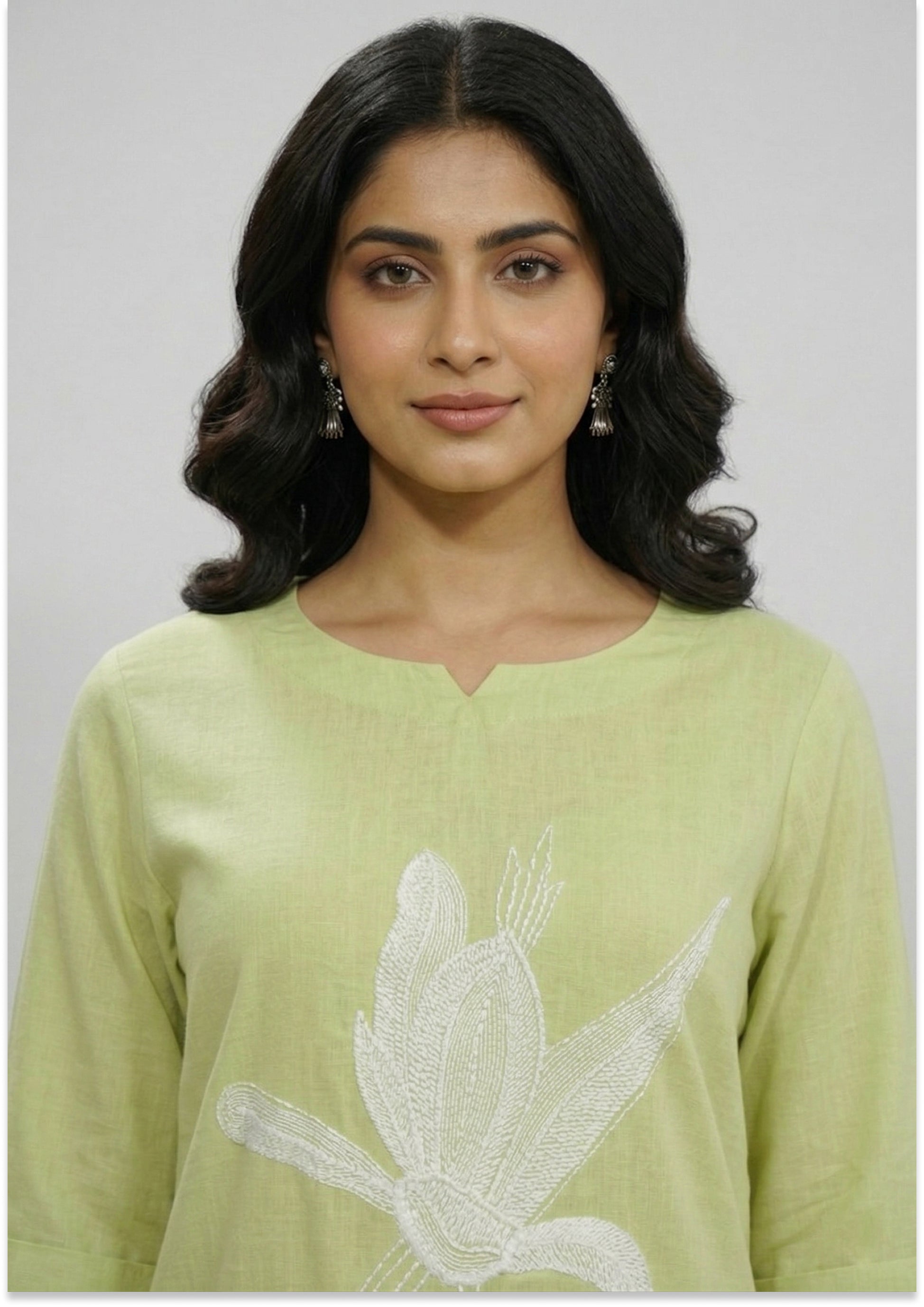 Light Pastel Green Handcrafted Mul Cotton Suit Set