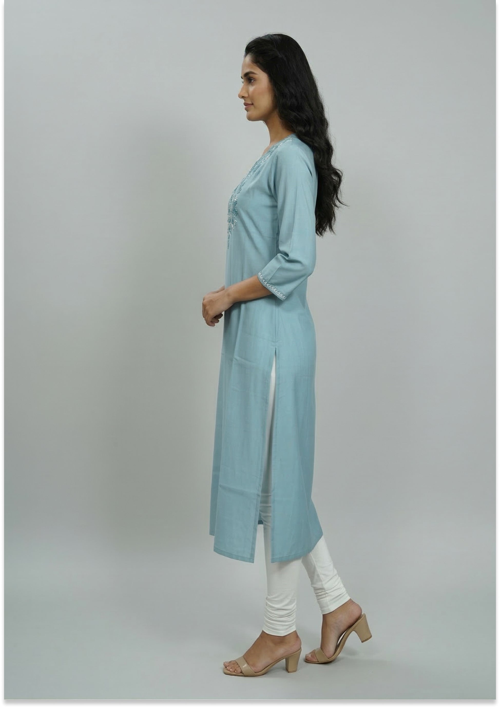 Greyish Blue Handcrafted Cotton Kurti
