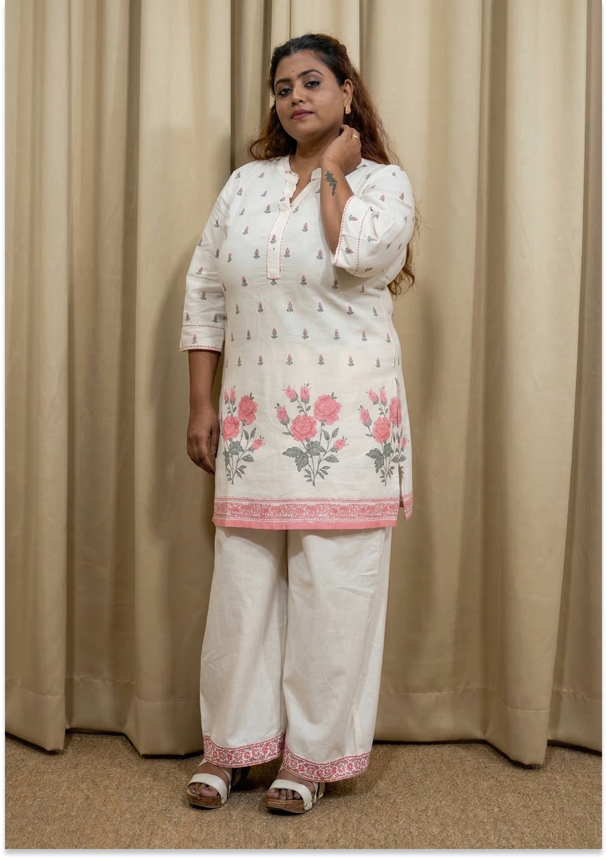 Off White Handcrafted Cotton Co-ord Set