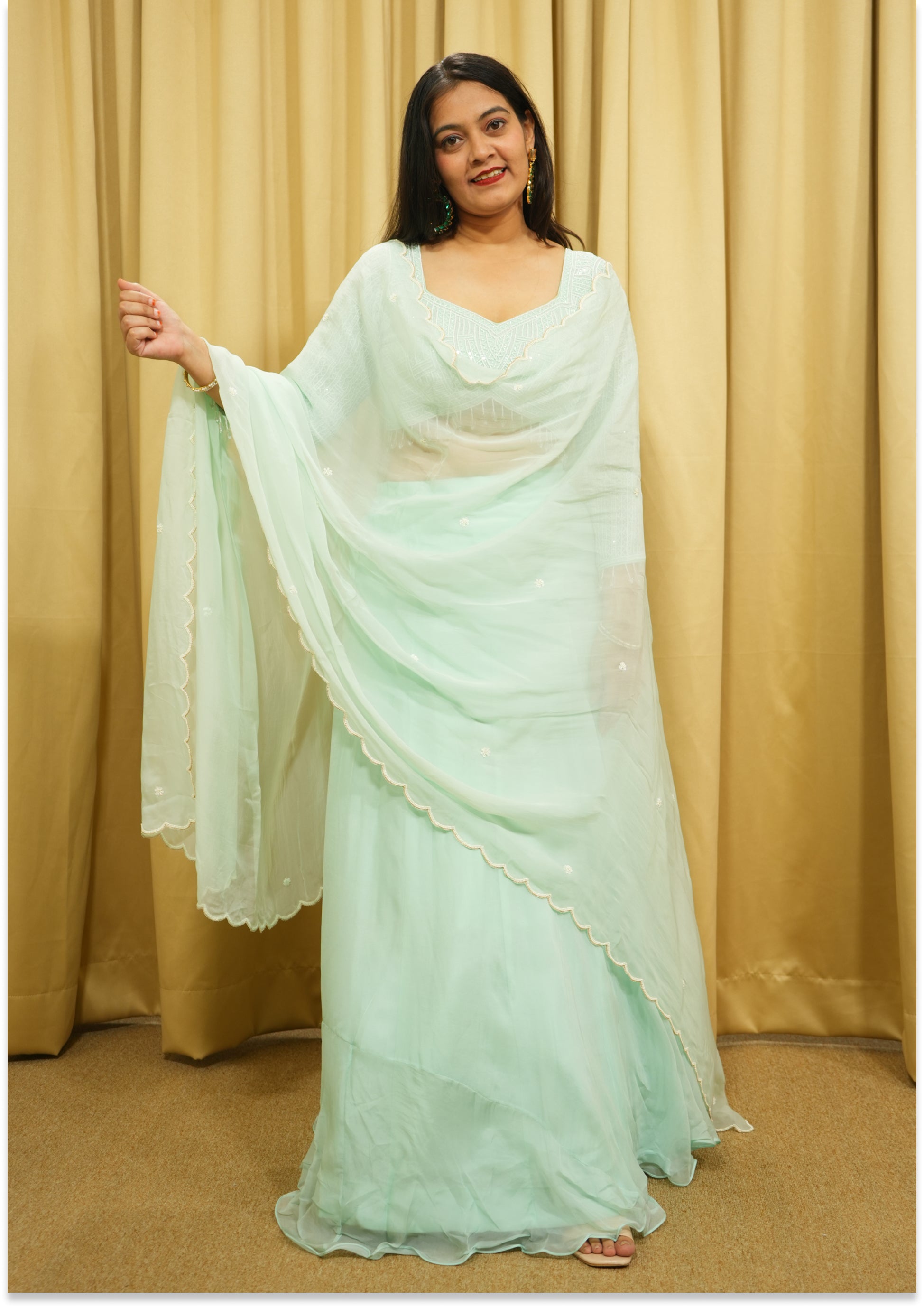 Aqua Green Handcrafted Lehenga Choli Set