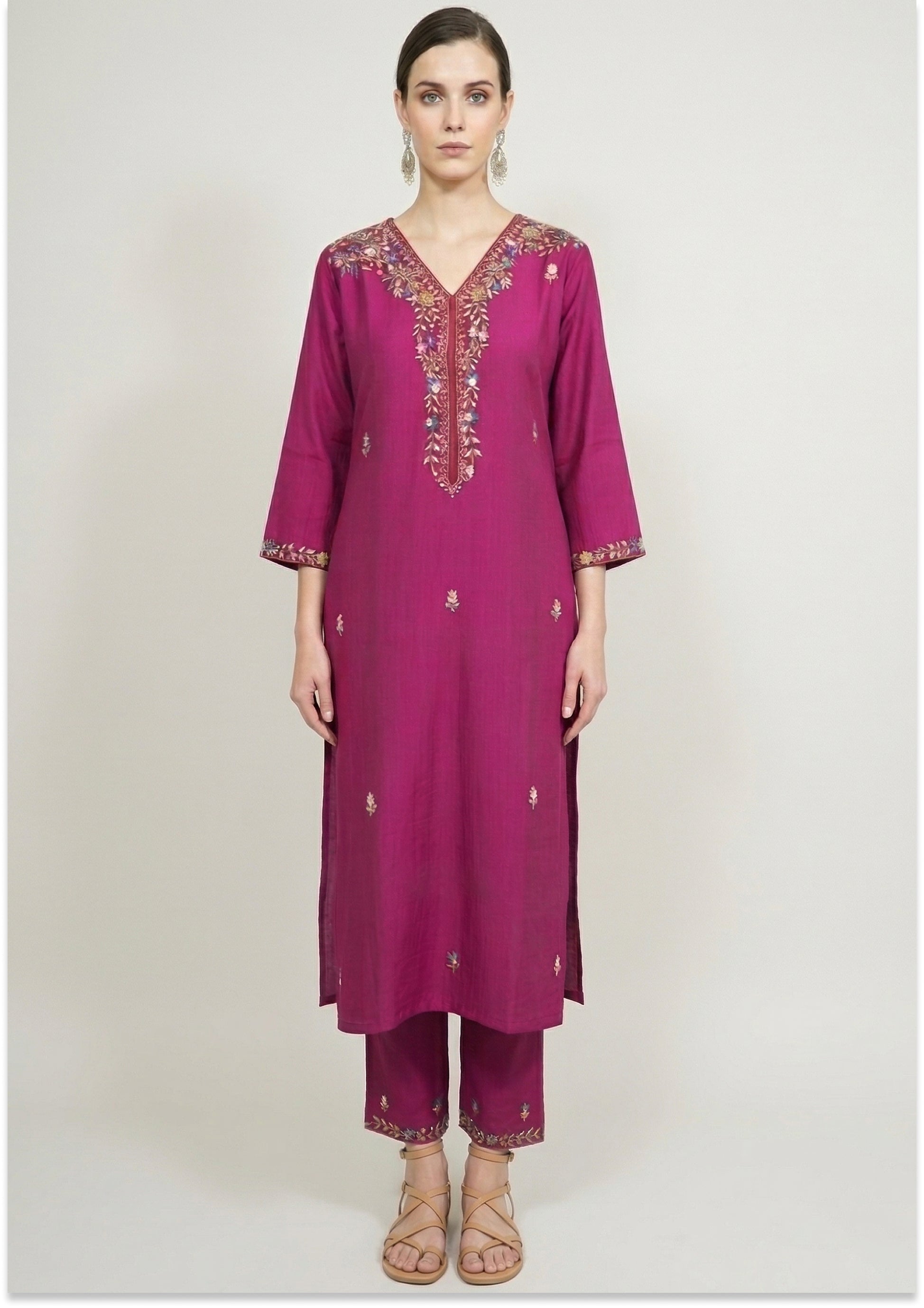 Light Plum Art Silk Handcrafted Suit Set