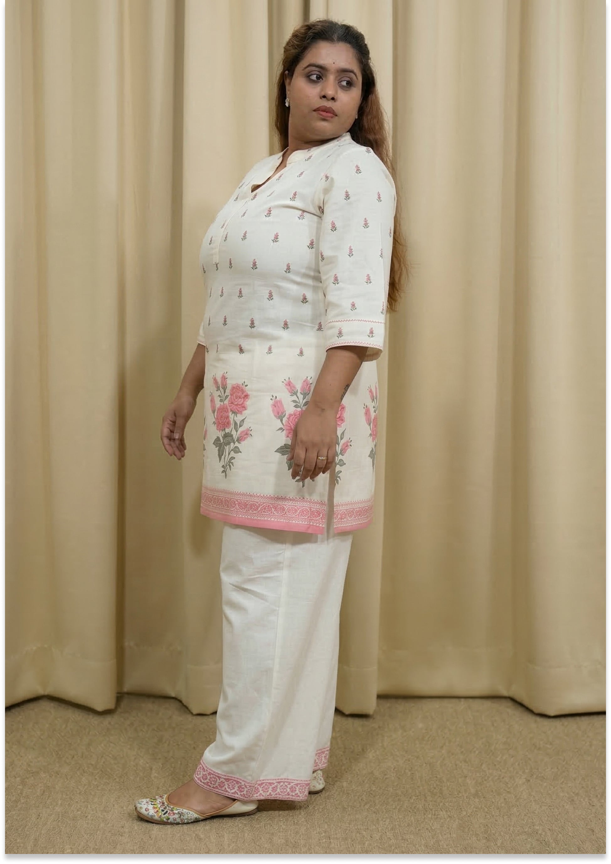 Off White Handcrafted Cotton Co-ord Set