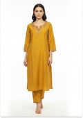 Mustard Yellow Art Silk Handcrafted Suit Set