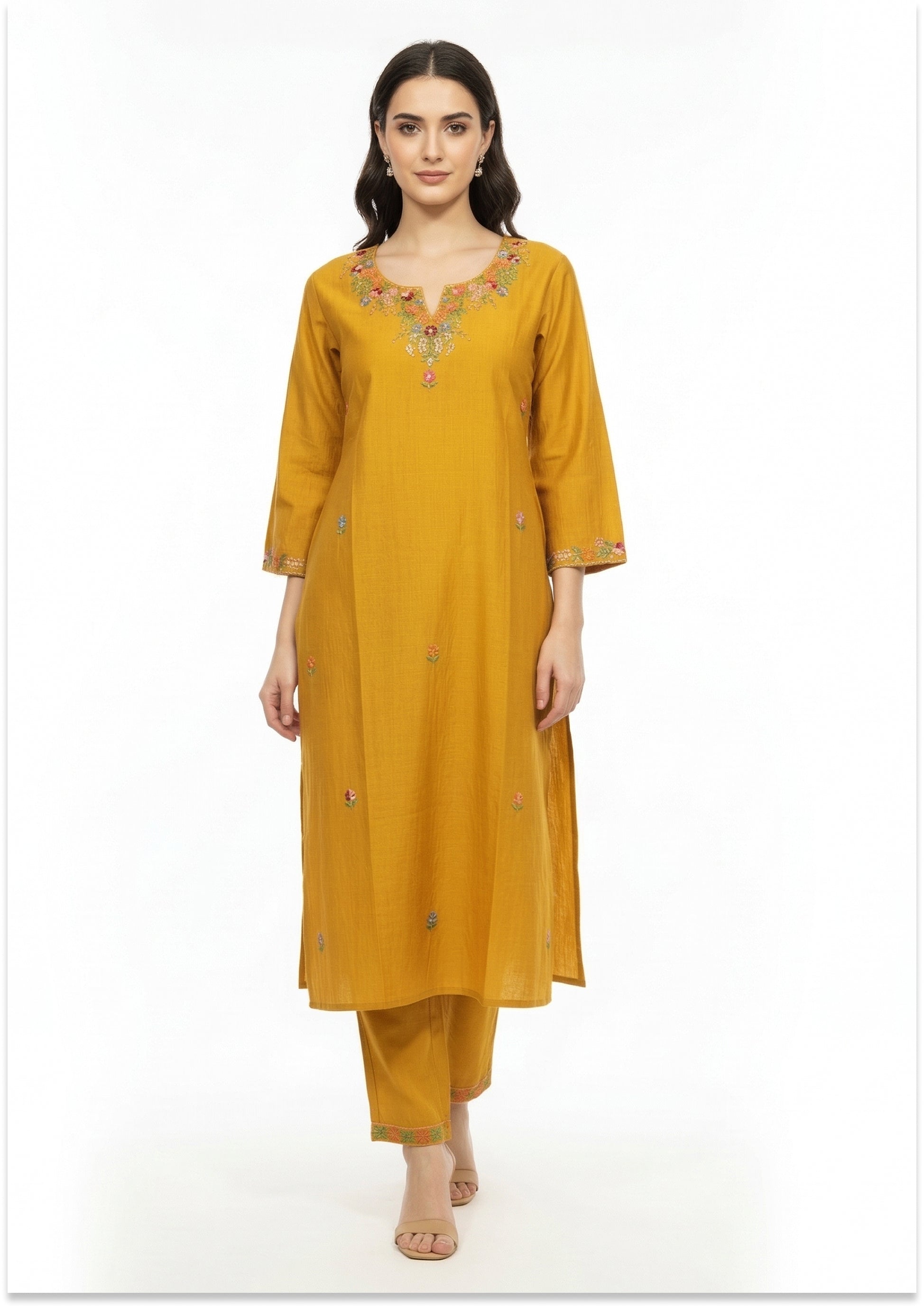 Mustard Yellow Art Silk Handcrafted Suit Set