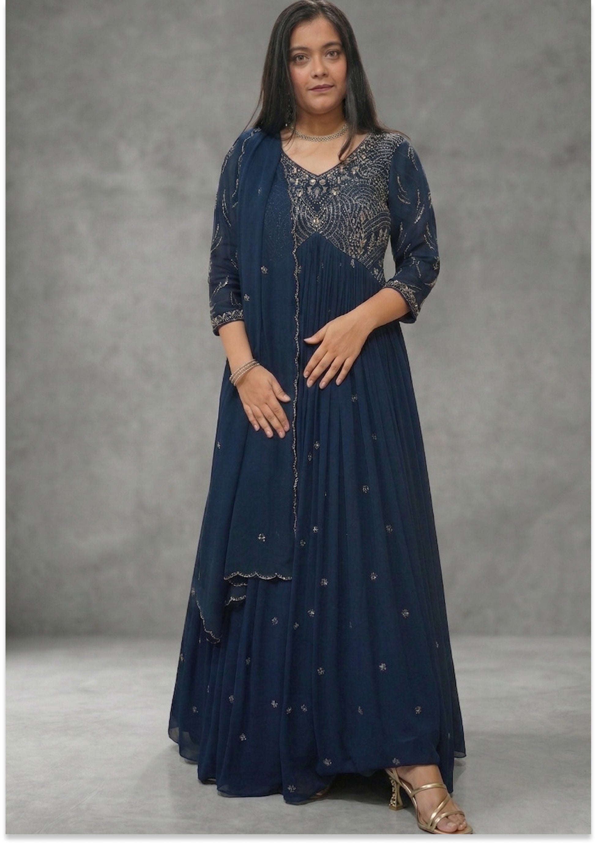 Navy Blue Handcrafted Aliya cut 3pc set
