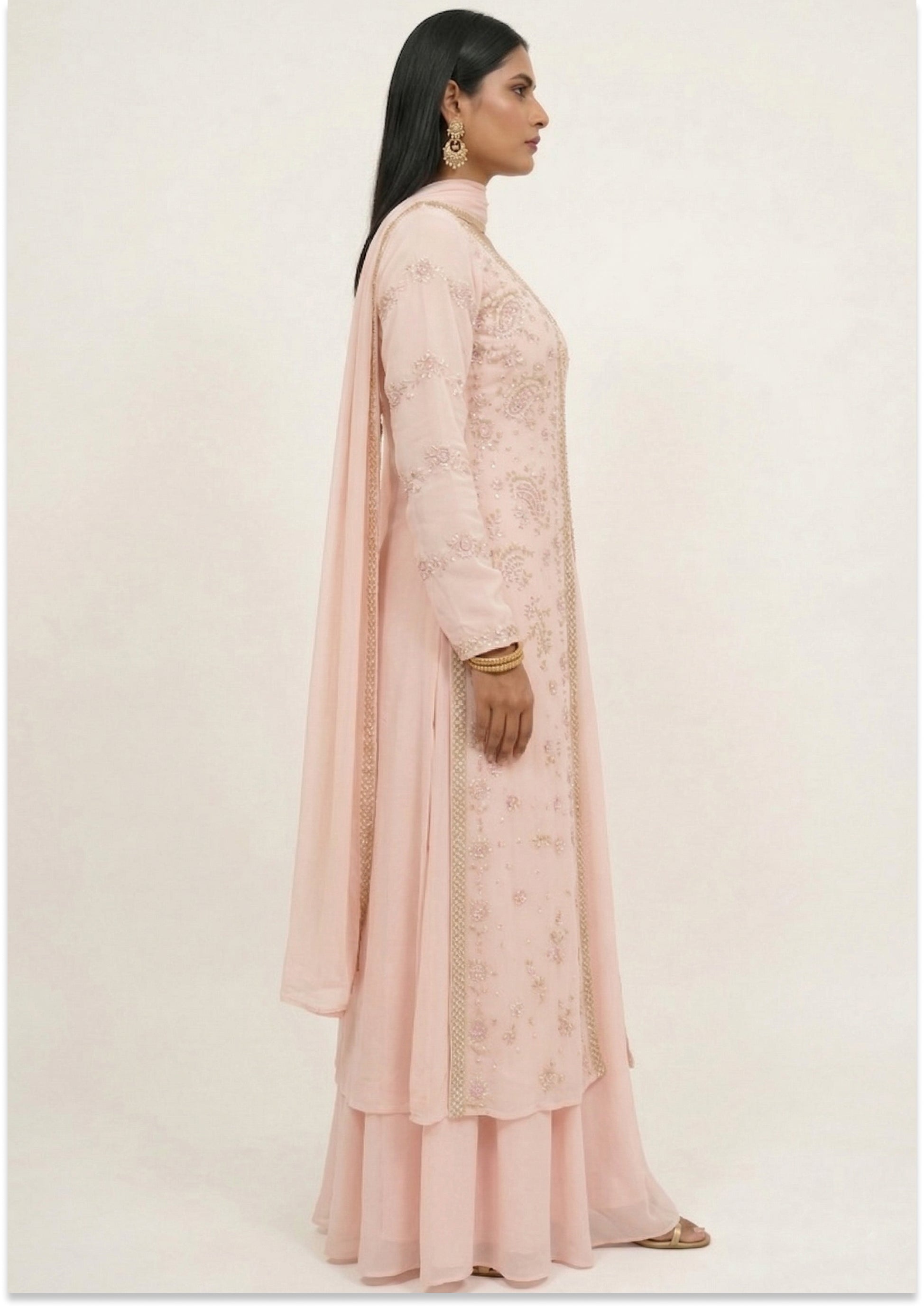 Nude Pink Handcrafted Indo-Western Slit Cut