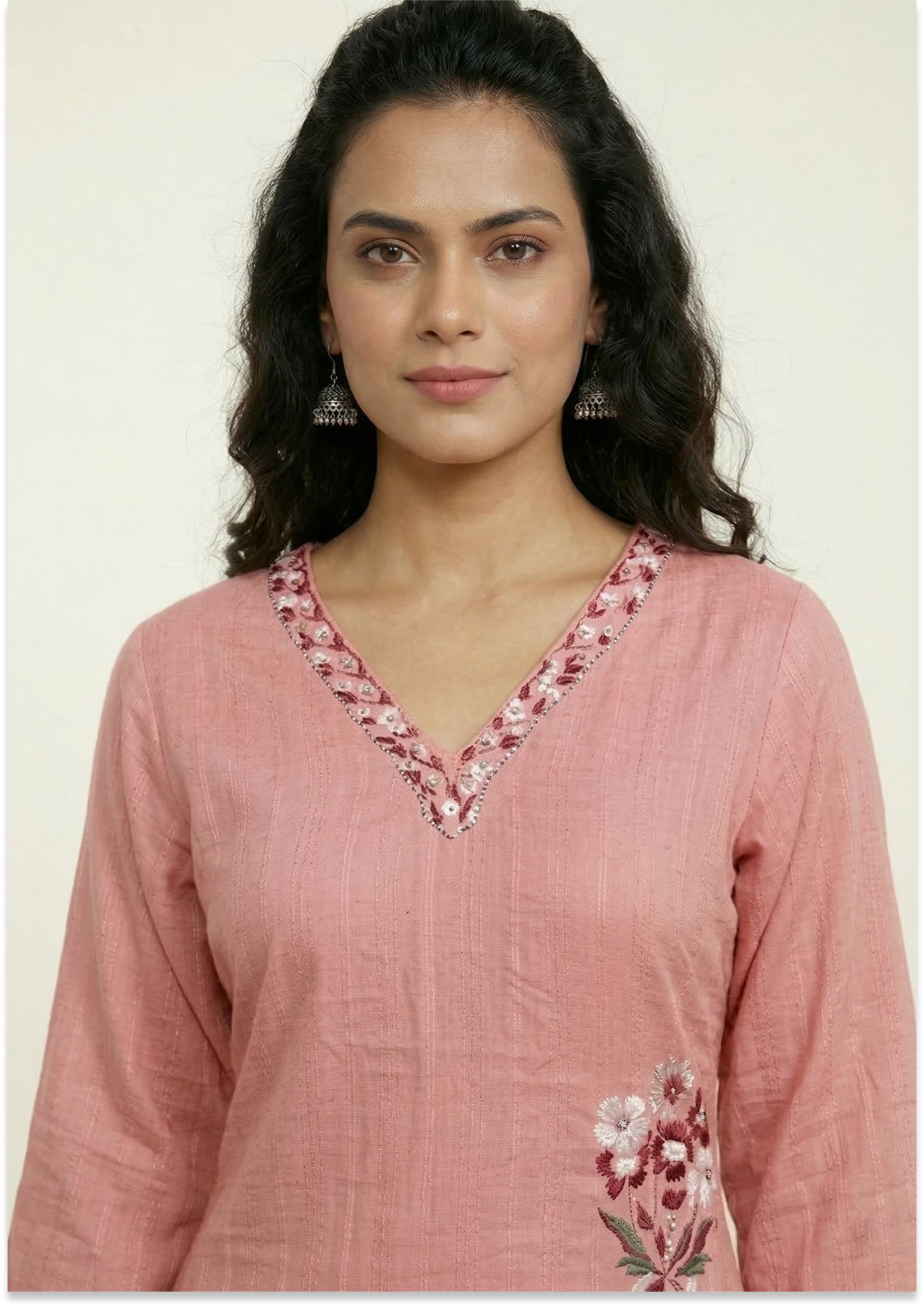 Peach Cotton Handcrafted Kurti
