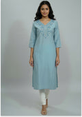 Greyish Blue Handcrafted Cotton Kurti