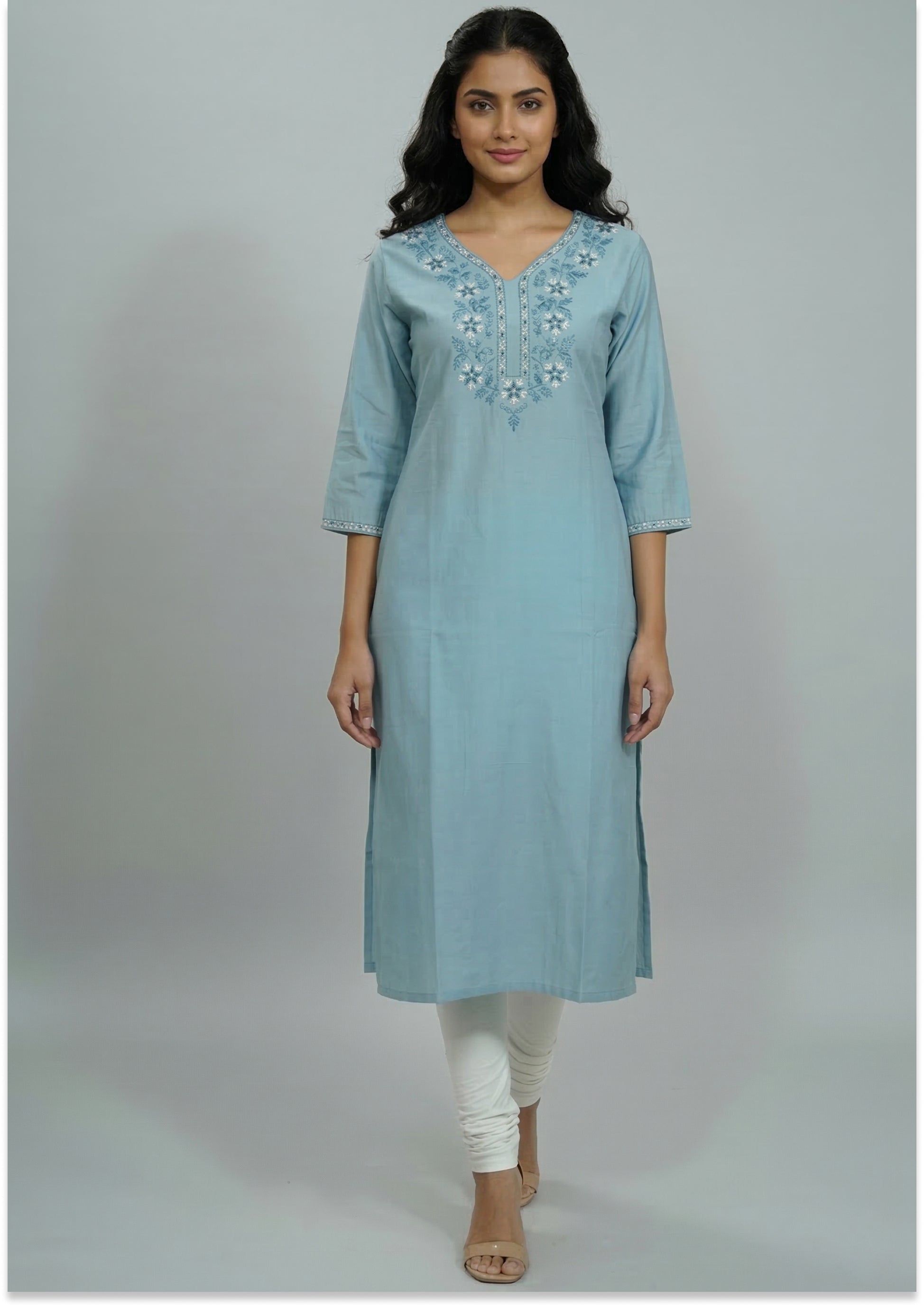 Greyish Blue Handcrafted Cotton Kurti