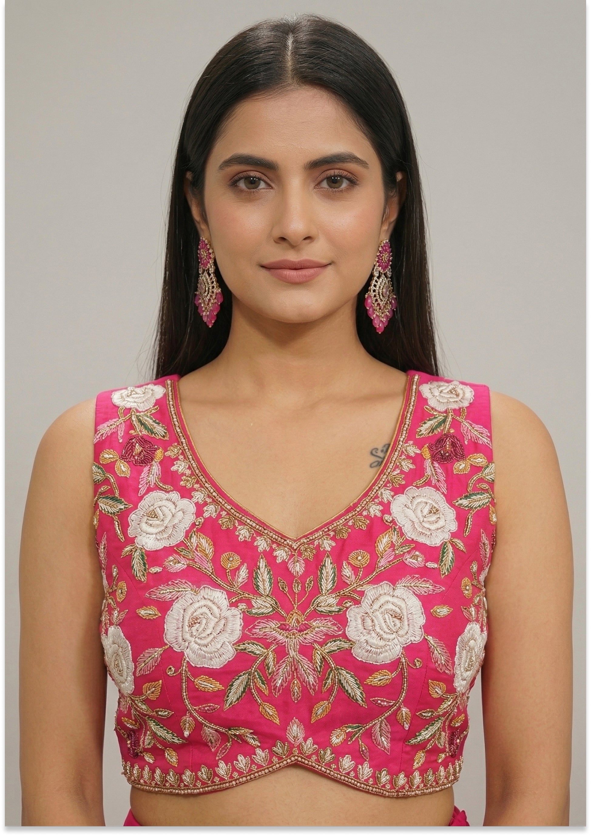 Magenta Handcrafted Lehenga with Cape