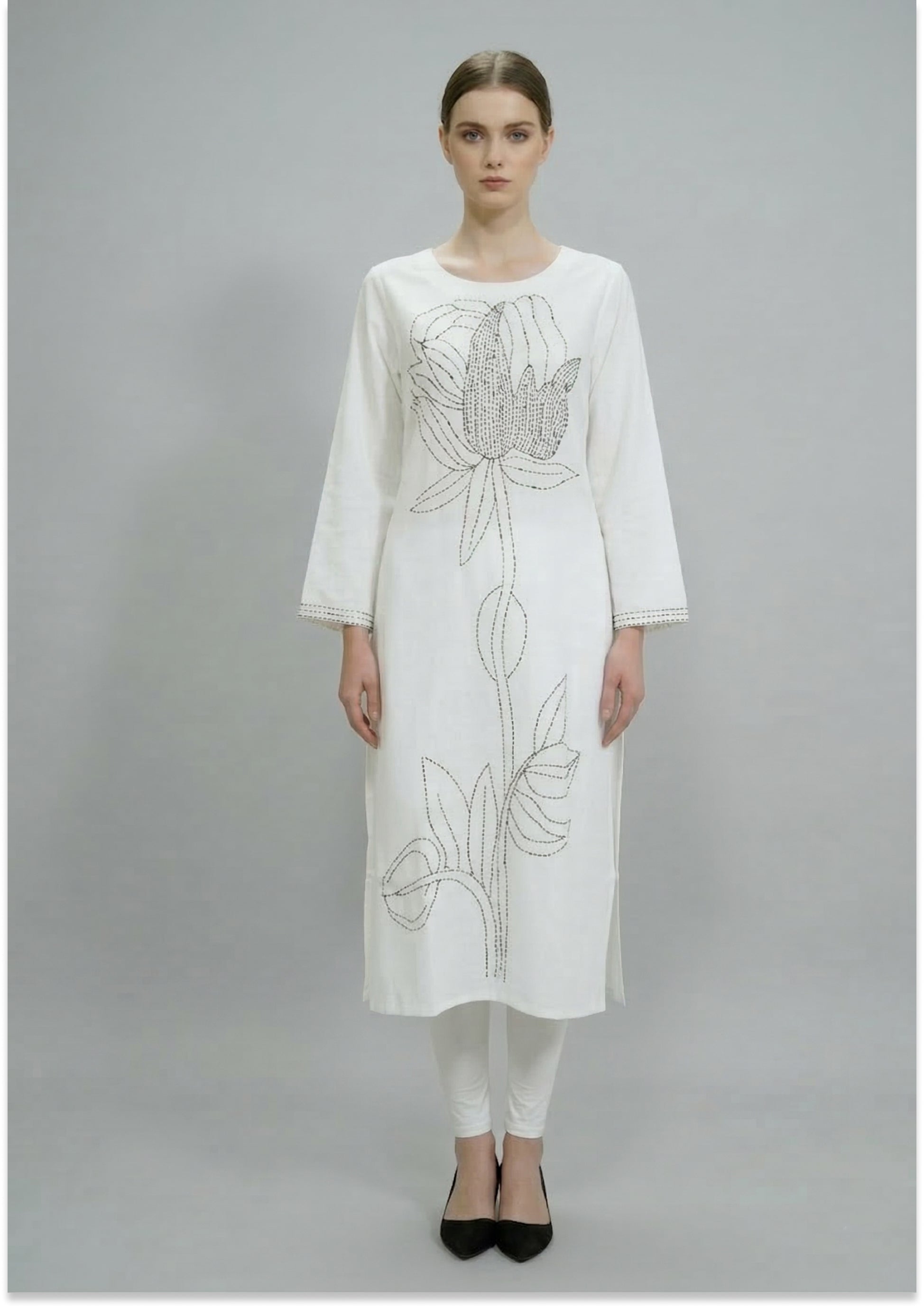 White Art Silk Handcrafted Kurti