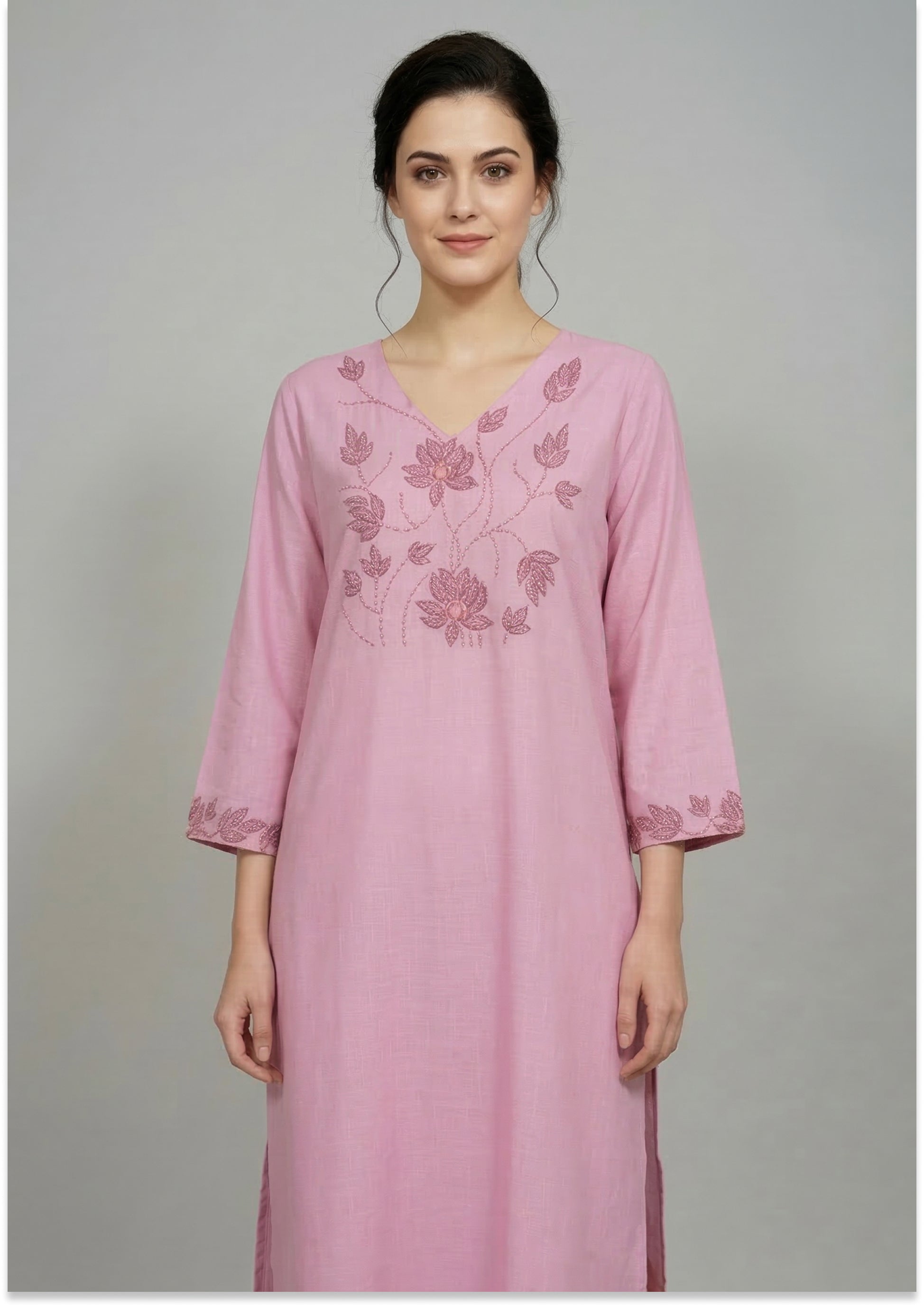 Onion Pink Handcrafted Cotton Kurti