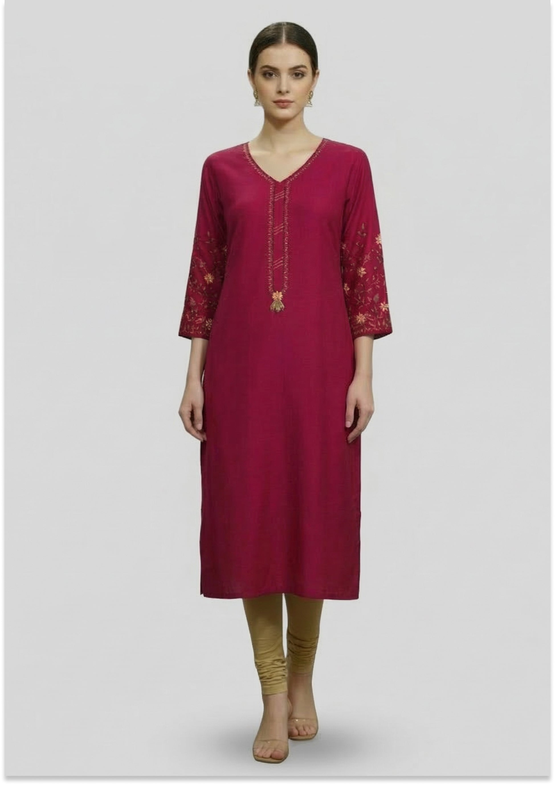 Magenta Art Silk Handcrafted Kurti