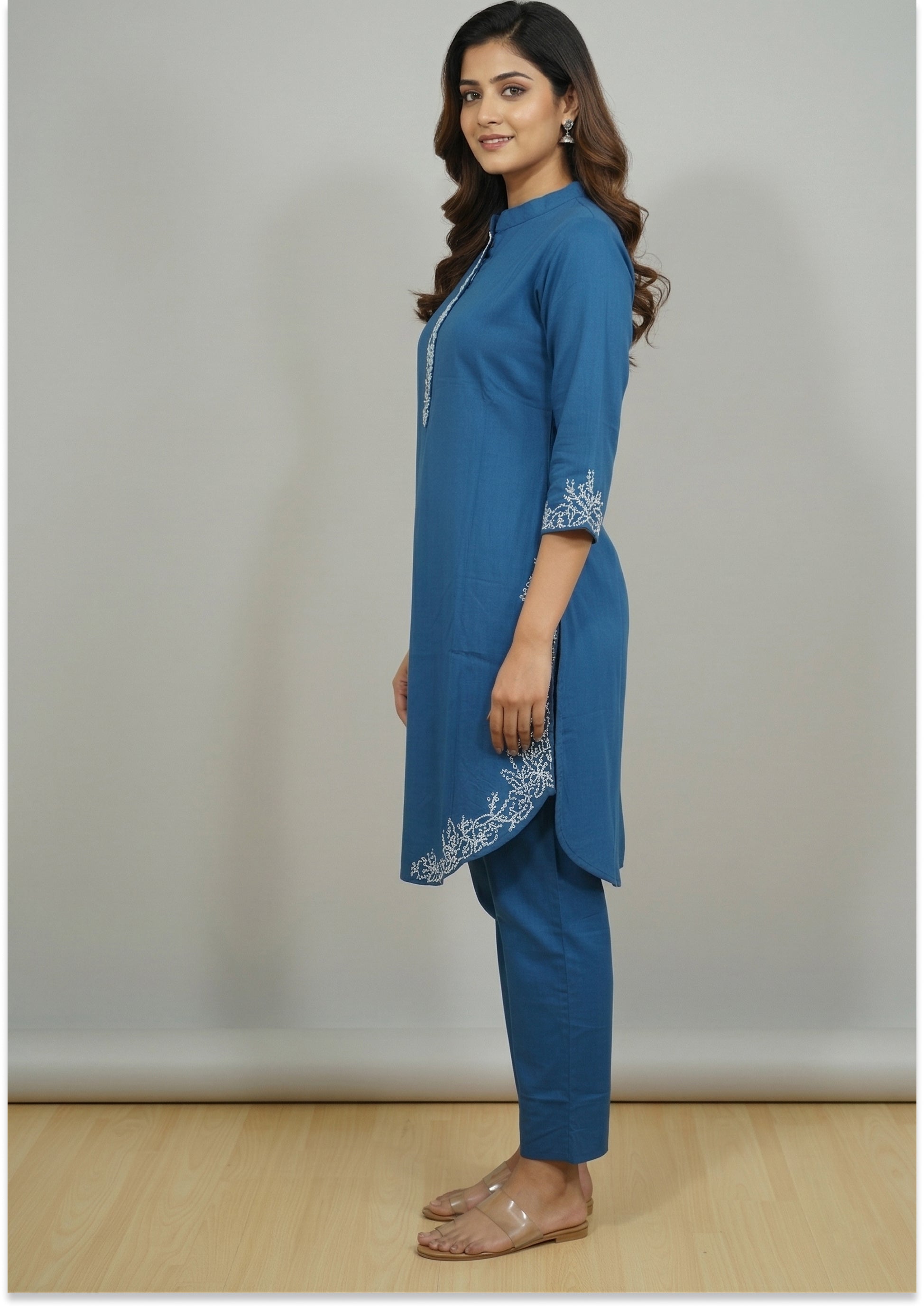 Petrol Blue Art Silk Handcrafted Co-ord Set
