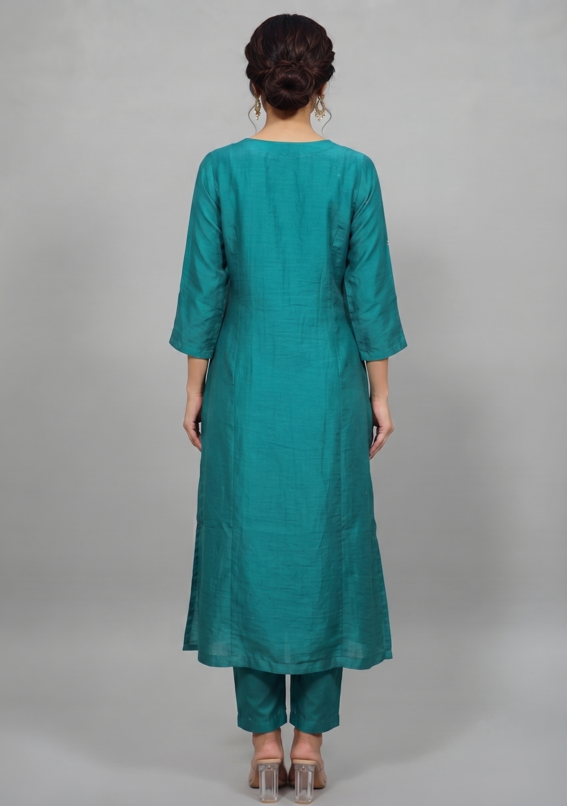 Rama Green Handcrafted suit with Banarasi Zigzag Dupatta
