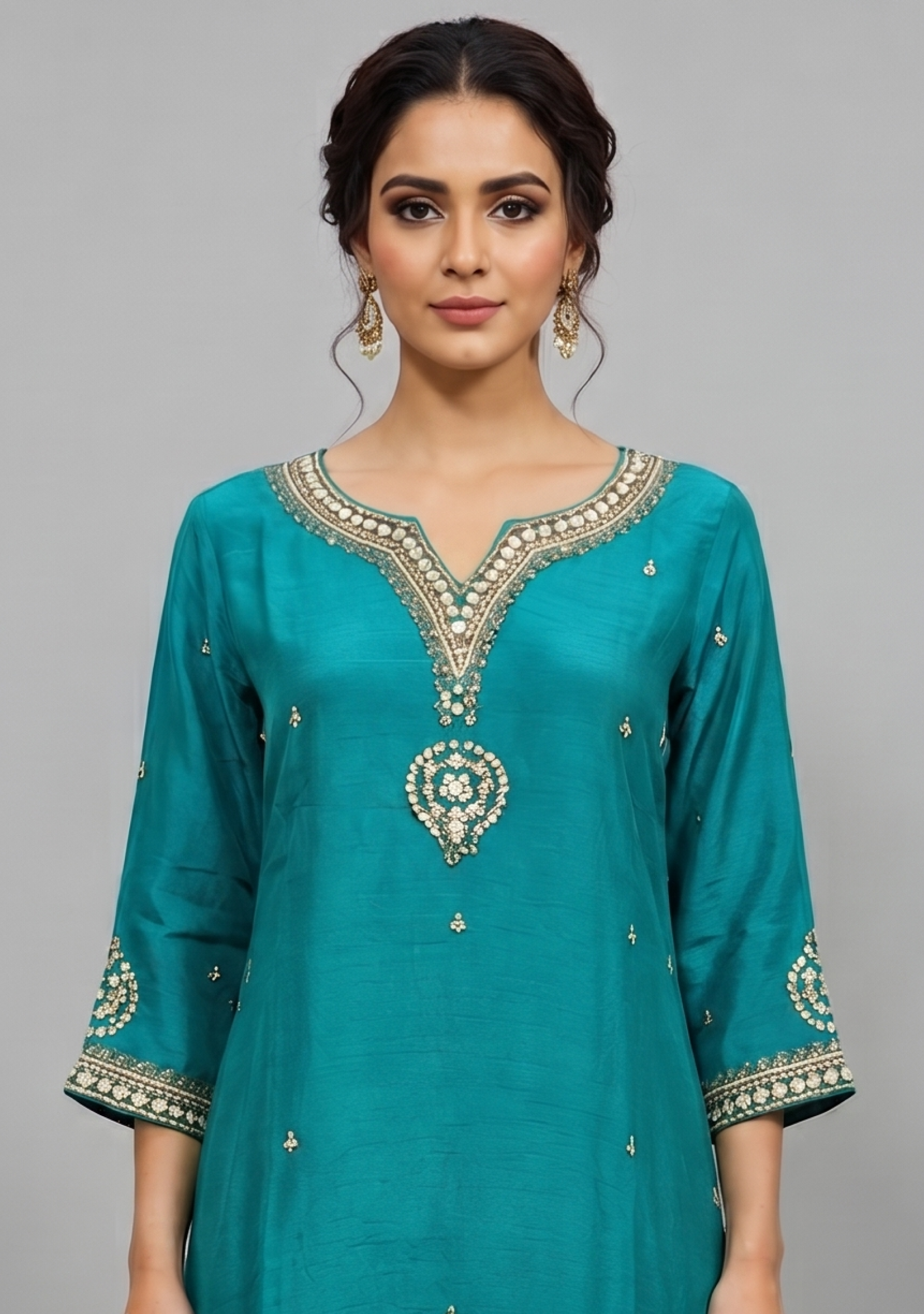 Rama Green Handcrafted suit with Banarasi Zigzag Dupatta