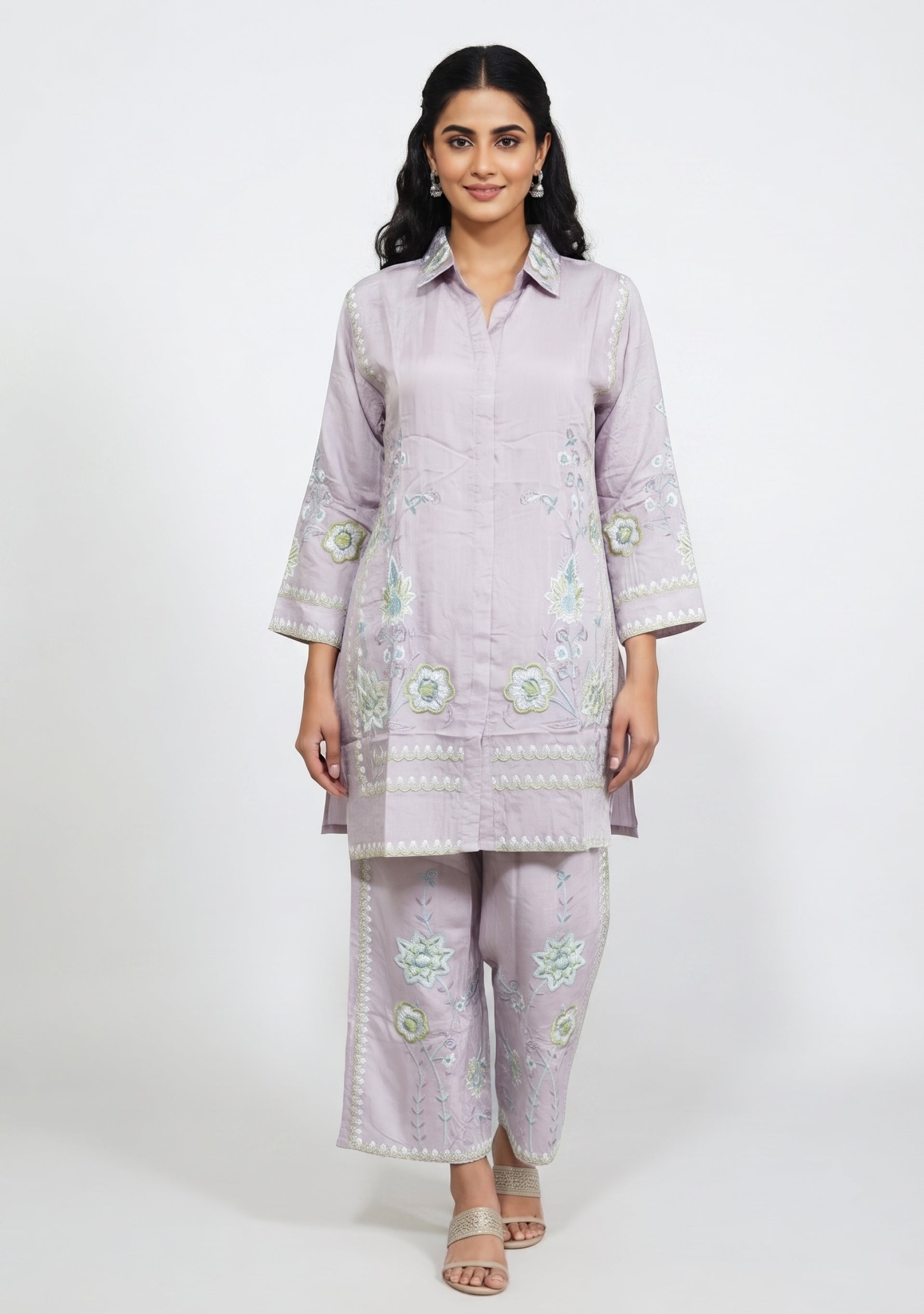 Reddish Peach Art Crepe Handcrafted Co-ord Set