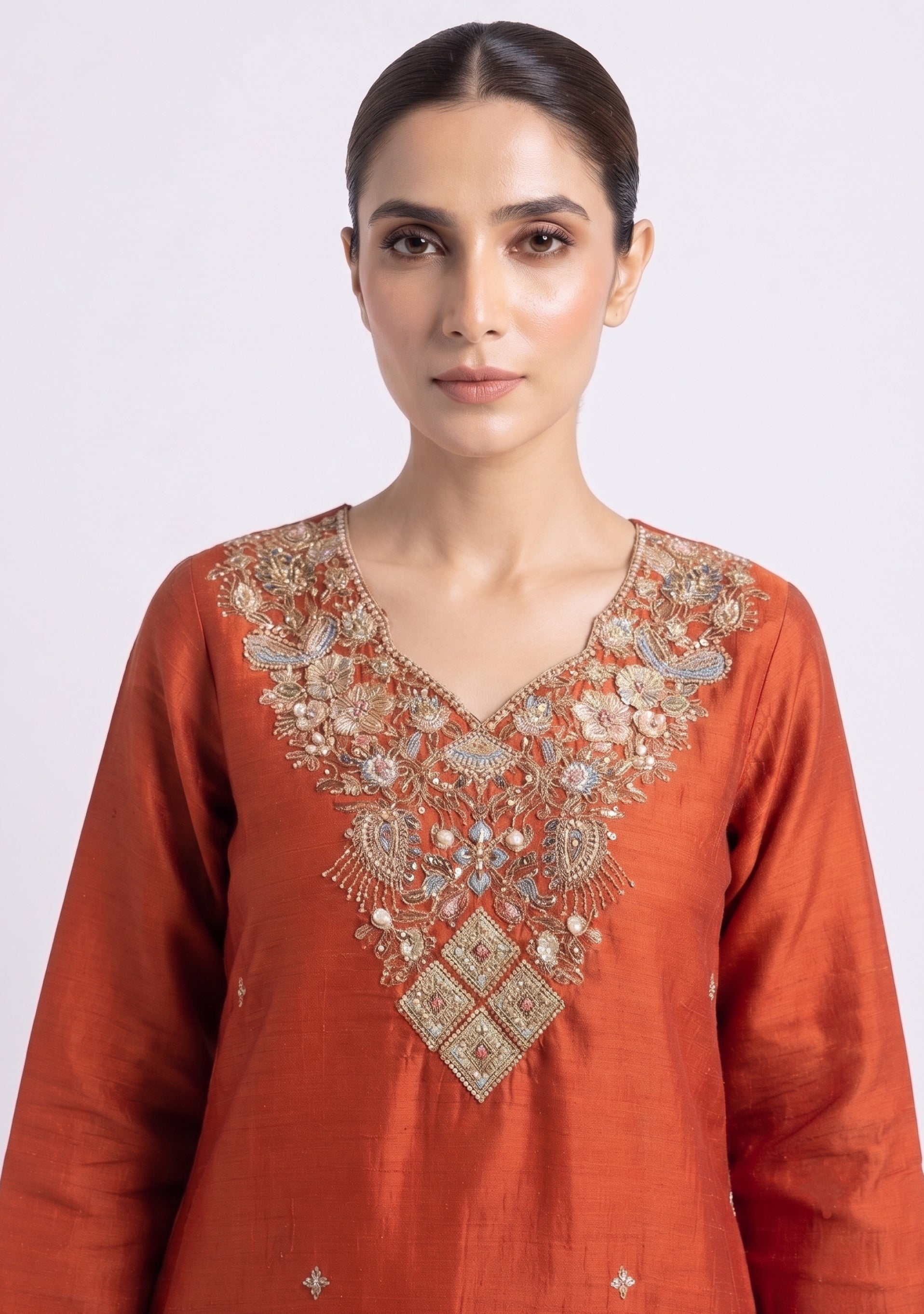 Rust Art Silk Handcrafted 3pc Suit Set