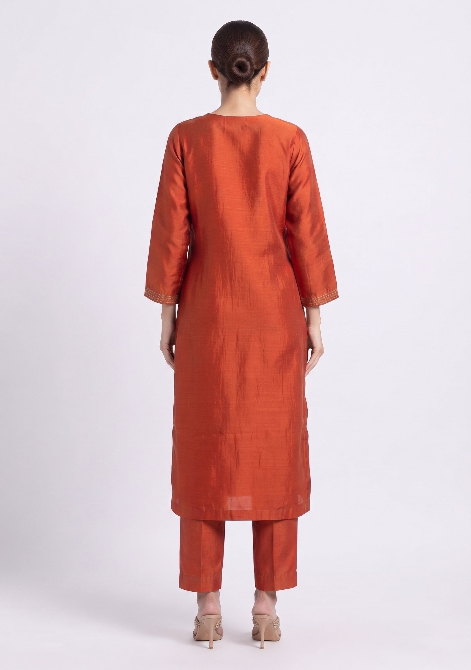 Rust Art Silk Handcrafted 3pc Suit Set