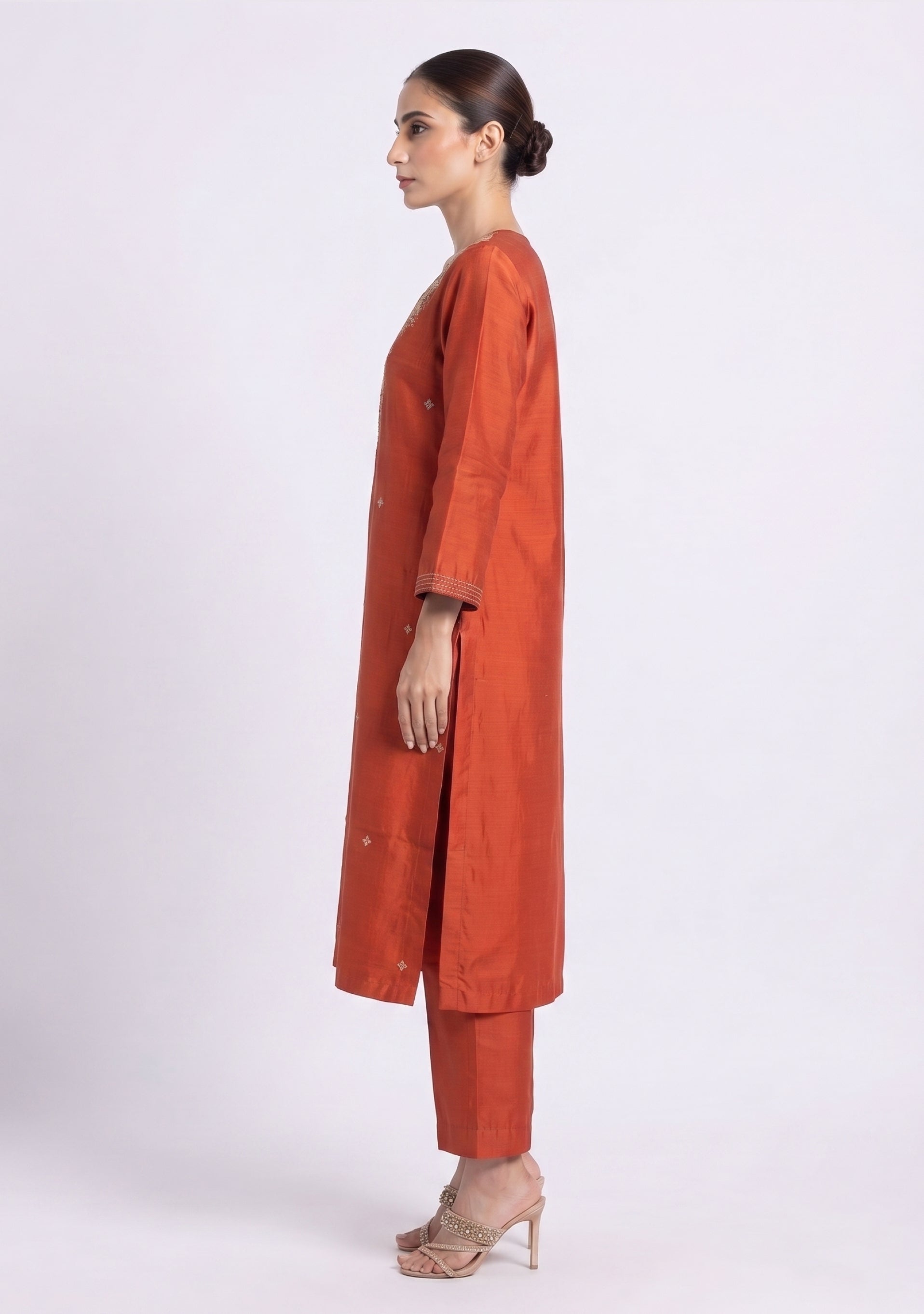 Rust Art Silk Handcrafted 3pc Suit Set