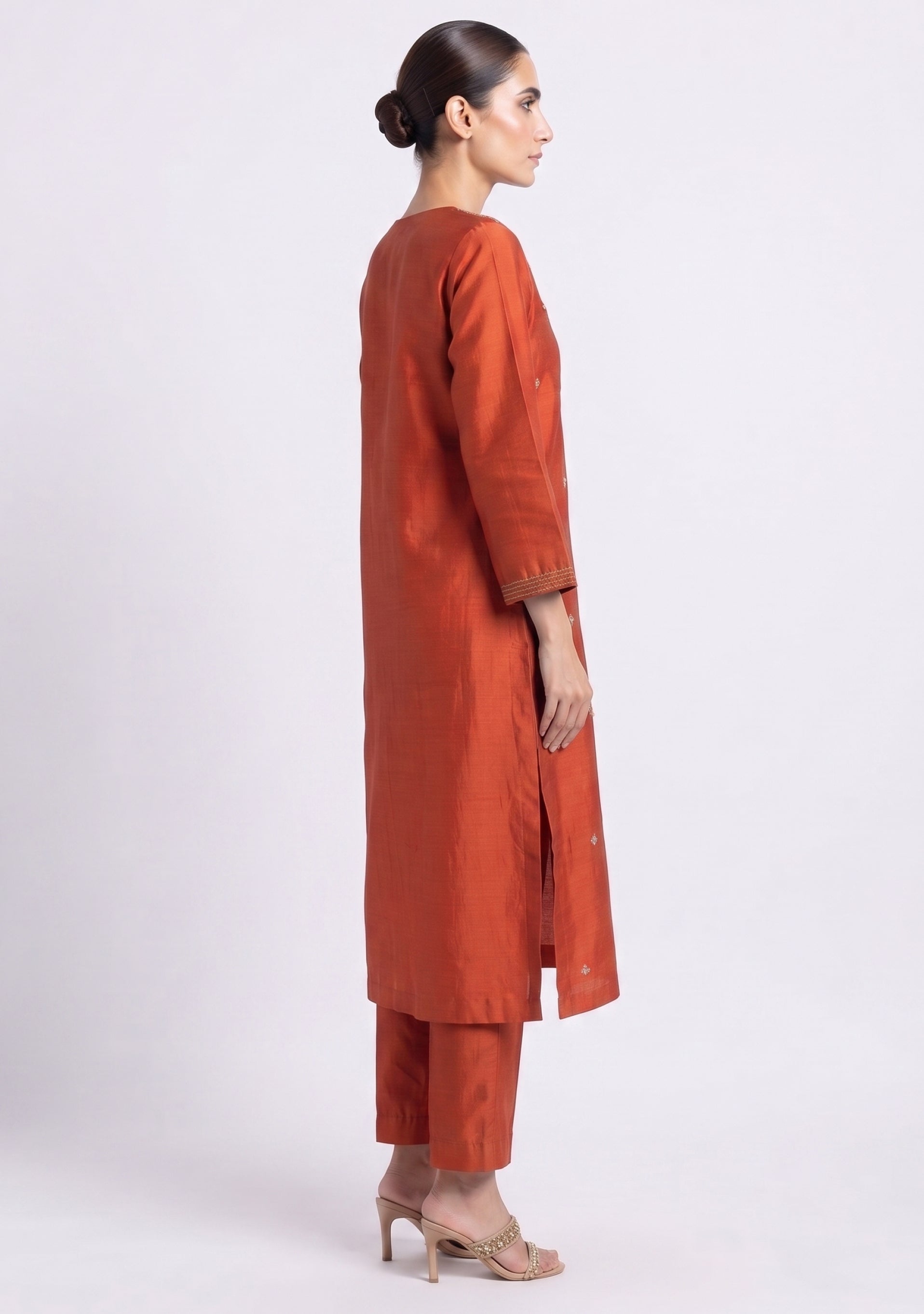 Rust Art Silk Handcrafted 3pc Suit Set