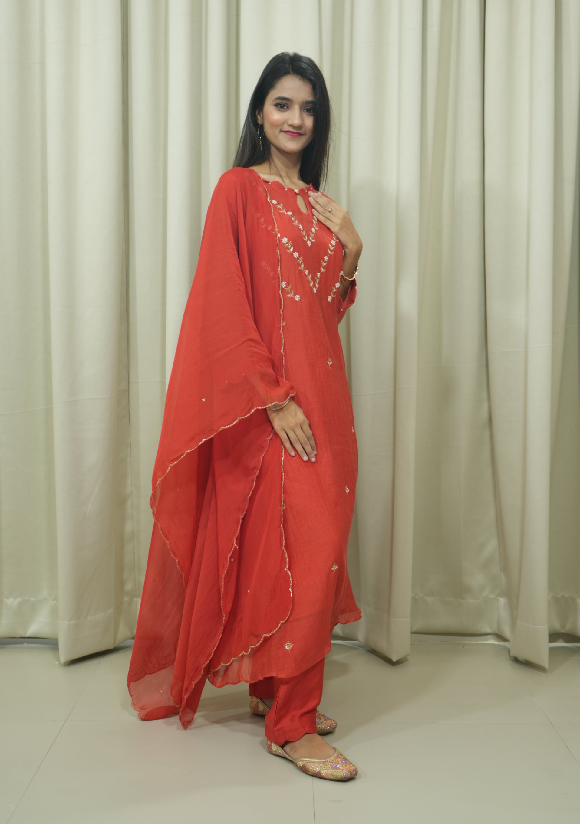 Rust Chanderi Handcrafted 3pc Suit Set