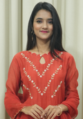 Rust Chanderi Handcrafted 3pc Suit Set