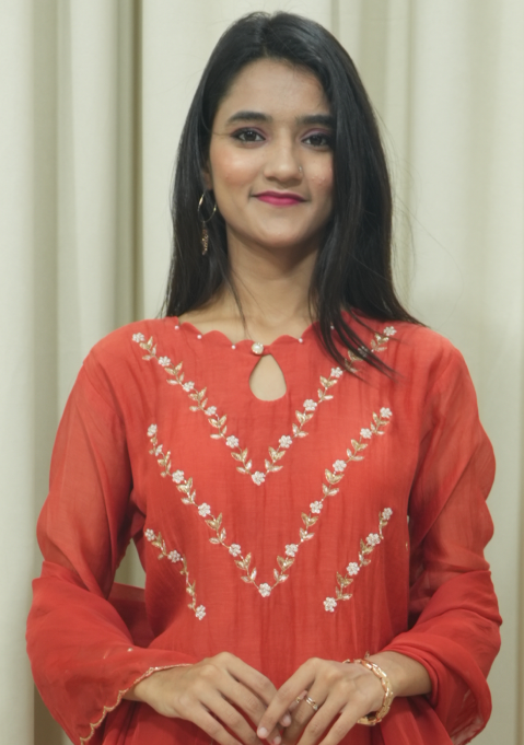 Rust Chanderi Handcrafted 3pc Suit Set