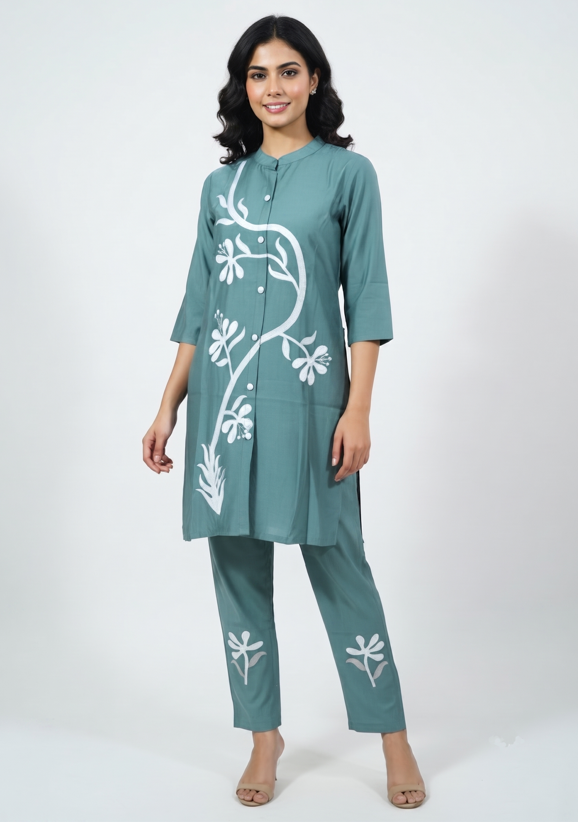 Sea Green Handcrafted Self Lining Cotton Co-ord Set