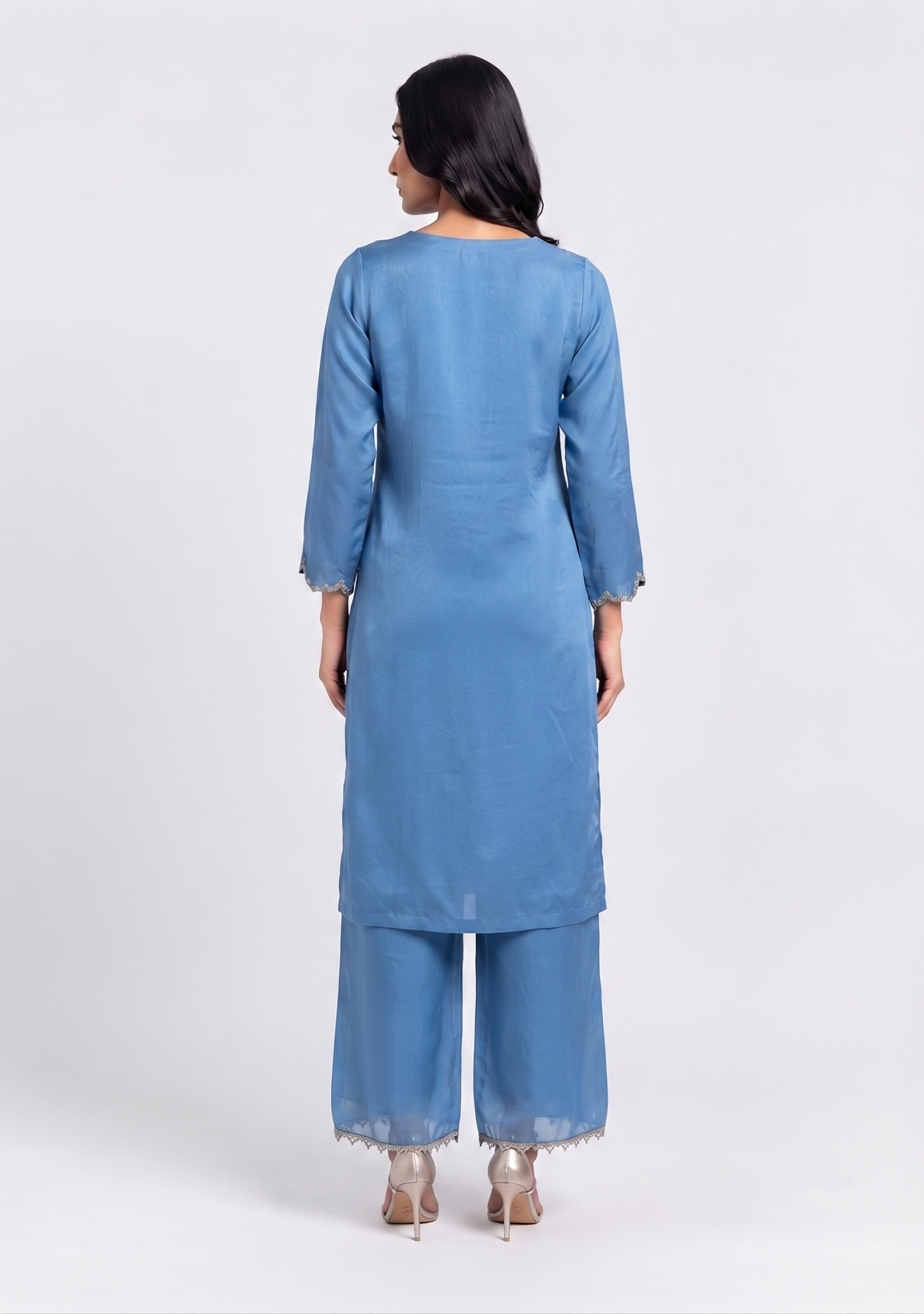 Sky Blue Chinon Handcrafted 3pc Suit Set