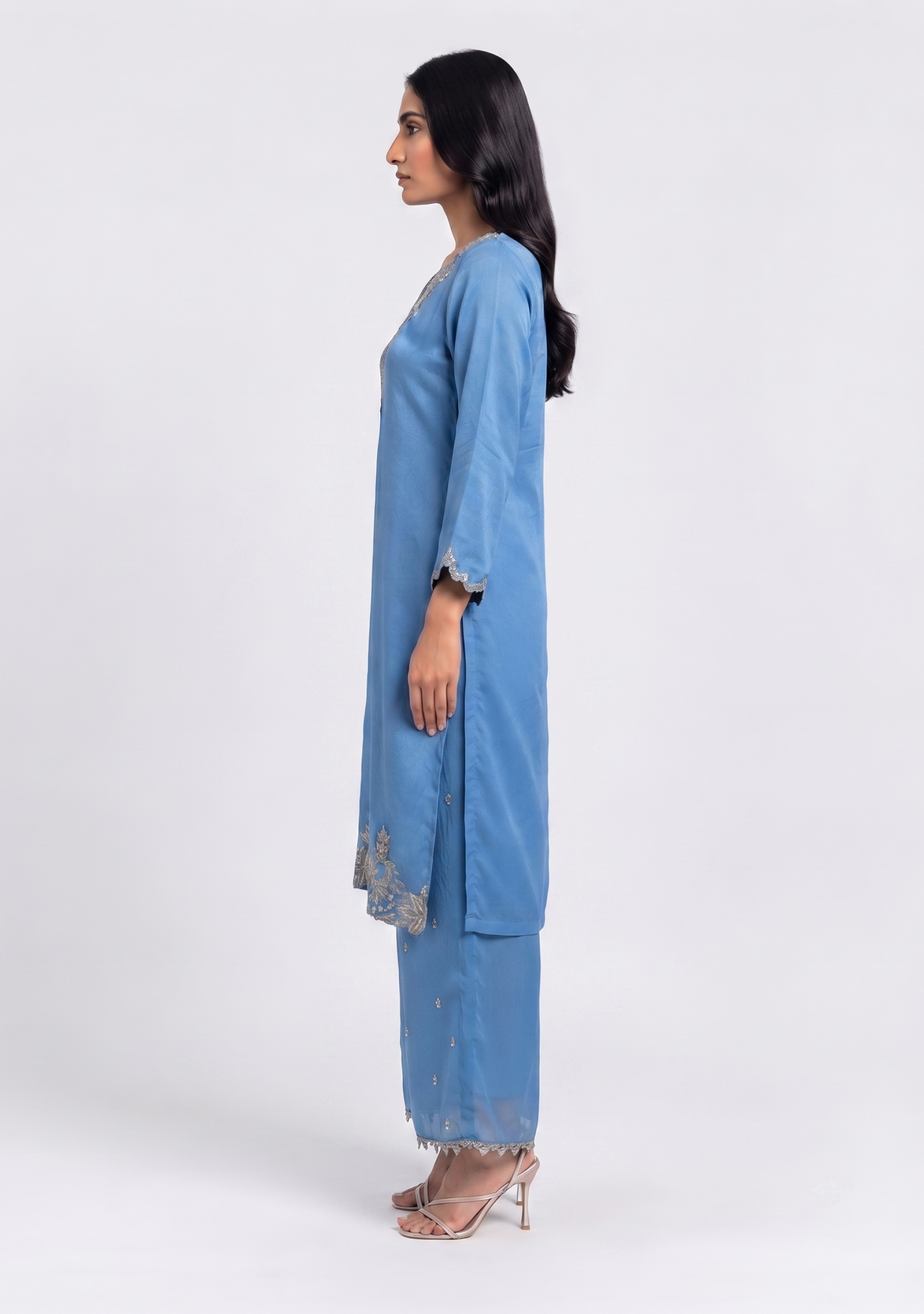 Sky Blue Chinon Handcrafted 3pc Suit Set