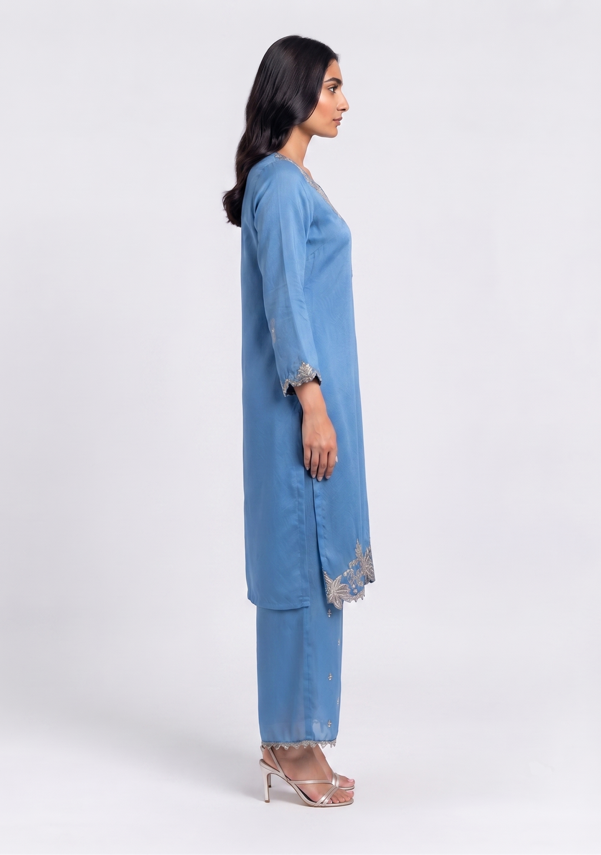 Sky Blue Chinon Handcrafted 3pc Suit Set