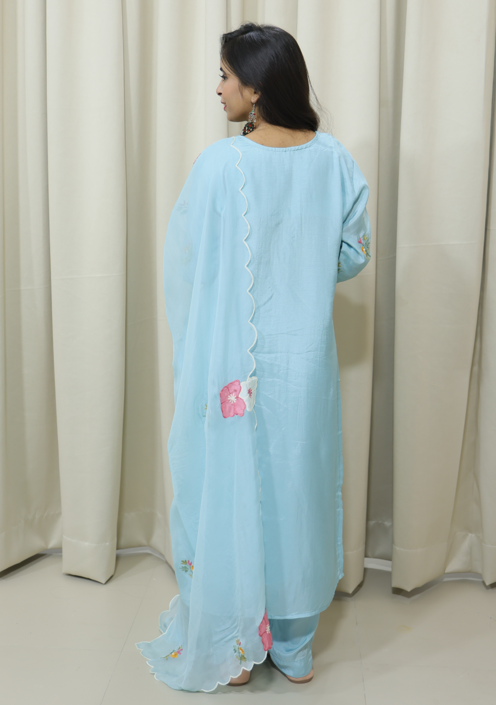 Sky Blue Silk Handcrafted 3pc Suit Set