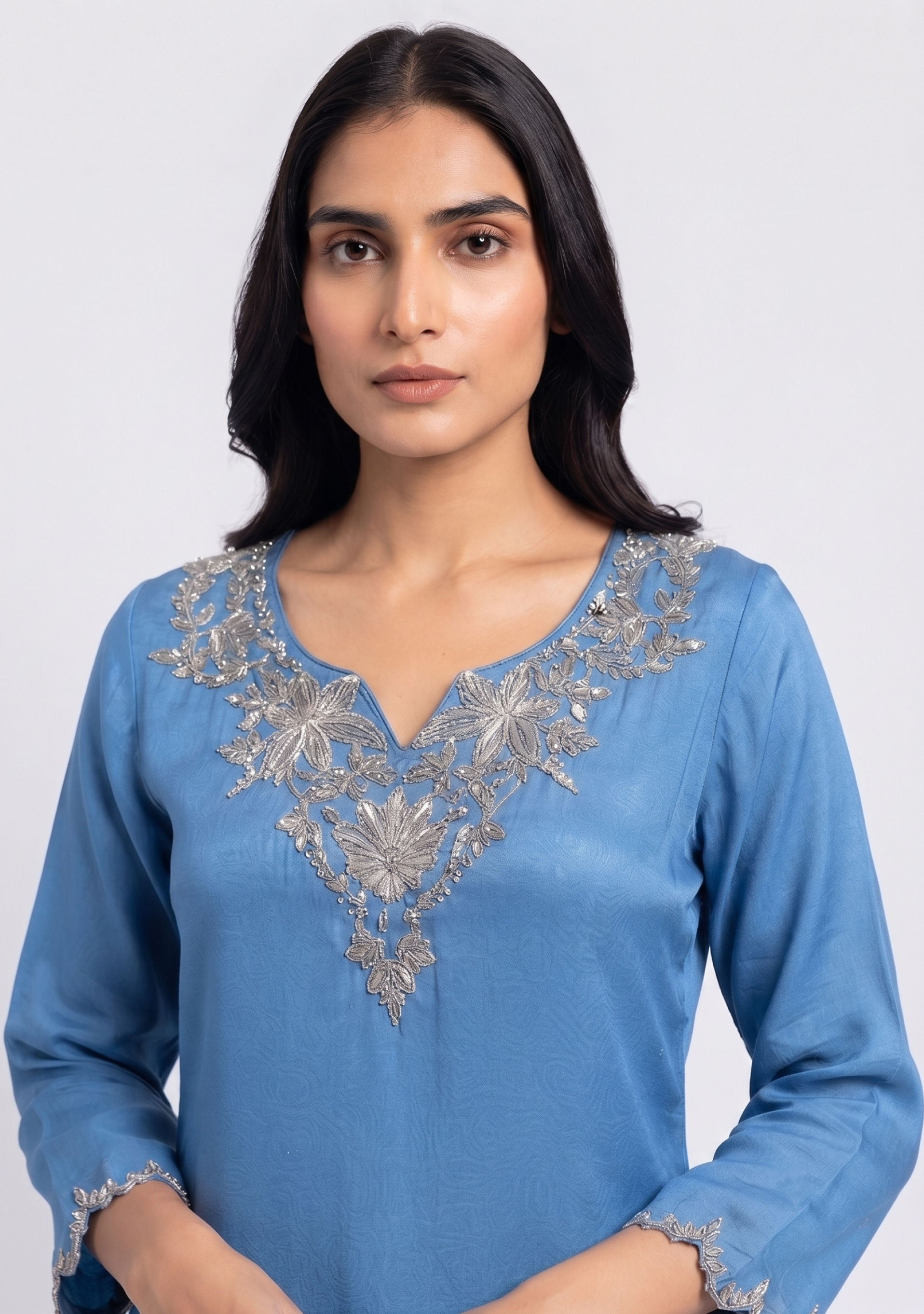 Sky Blue Chinon Handcrafted 3pc Suit Set