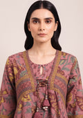 Terracotta Printed Handcrafted Anarkali 3pc suit set