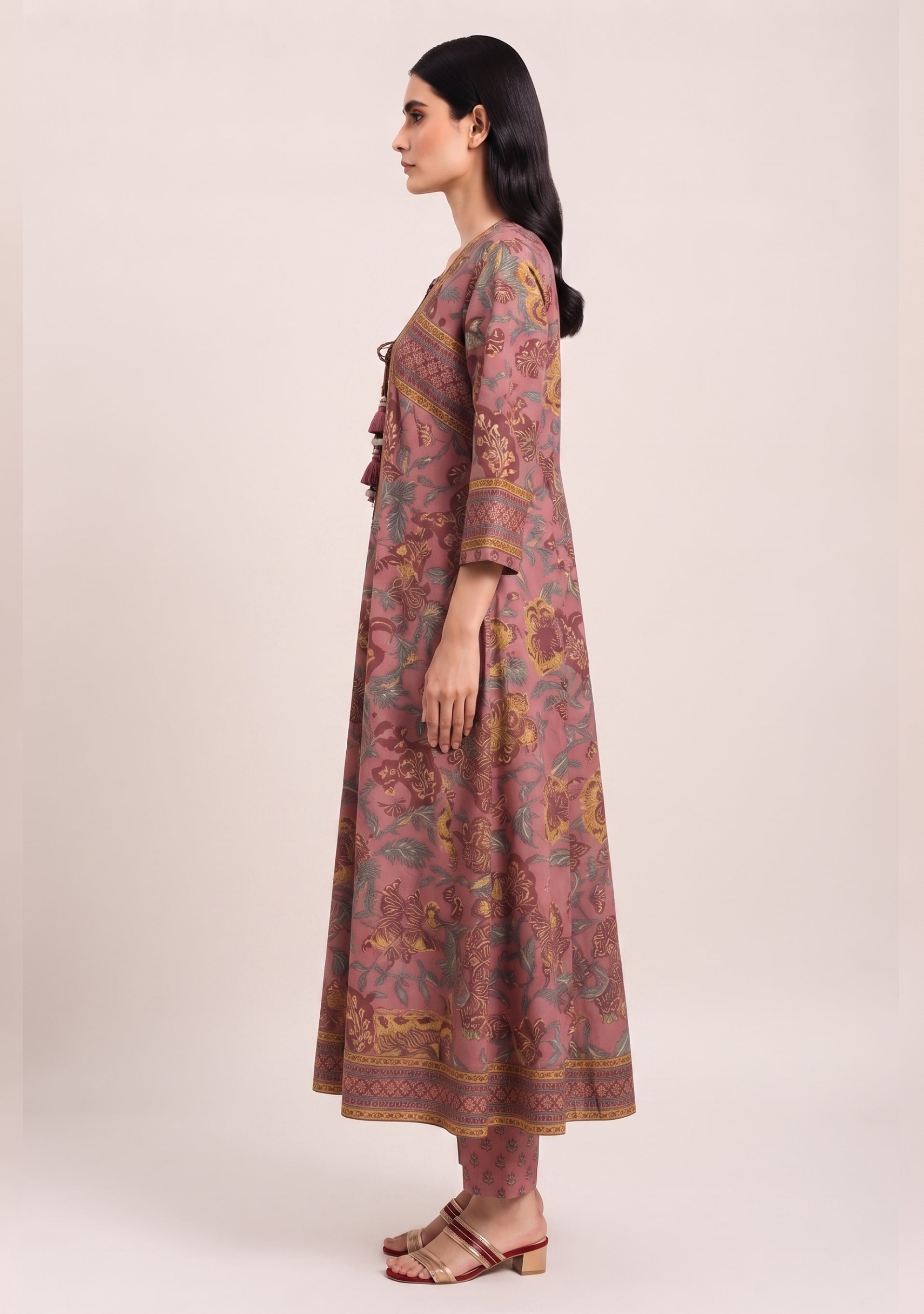 Terracotta Printed Handcrafted Anarkali 3pc suit set