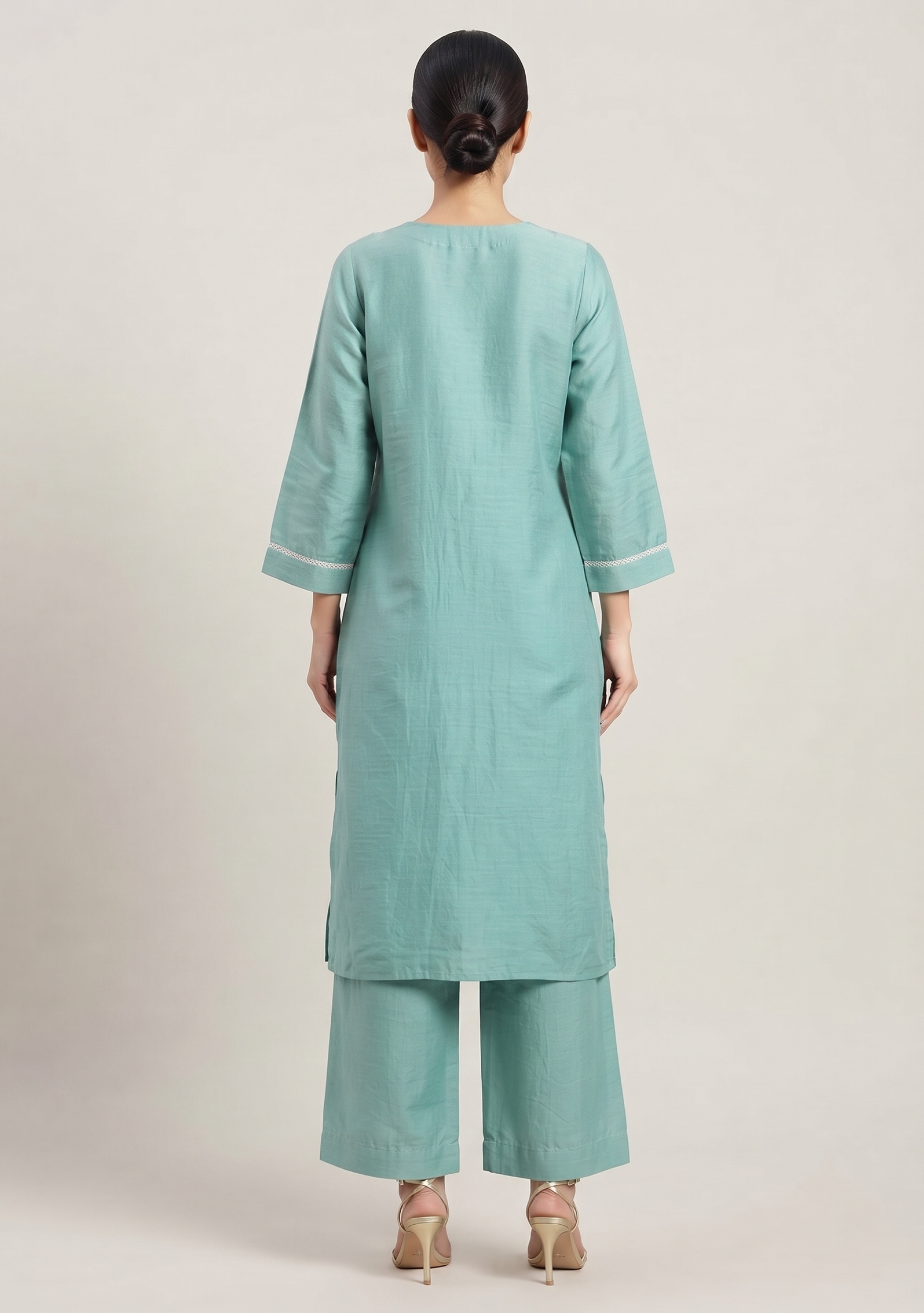 Turquoise Green Chanderi Handcrafted 3pc Suit Set