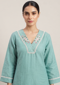 Turquoise Green Chanderi Handcrafted 3pc Suit Set