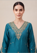 Turquoise Handcrafted Suit Set with Lehariya Banarasi Dupatta