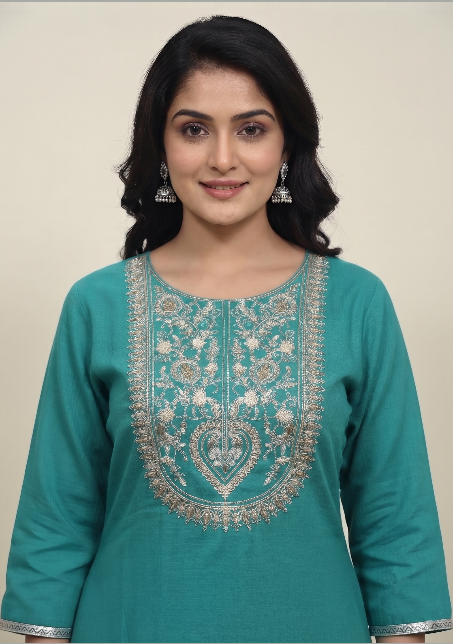 Turquoise Handcrafted Suit with Gajji Dupatta