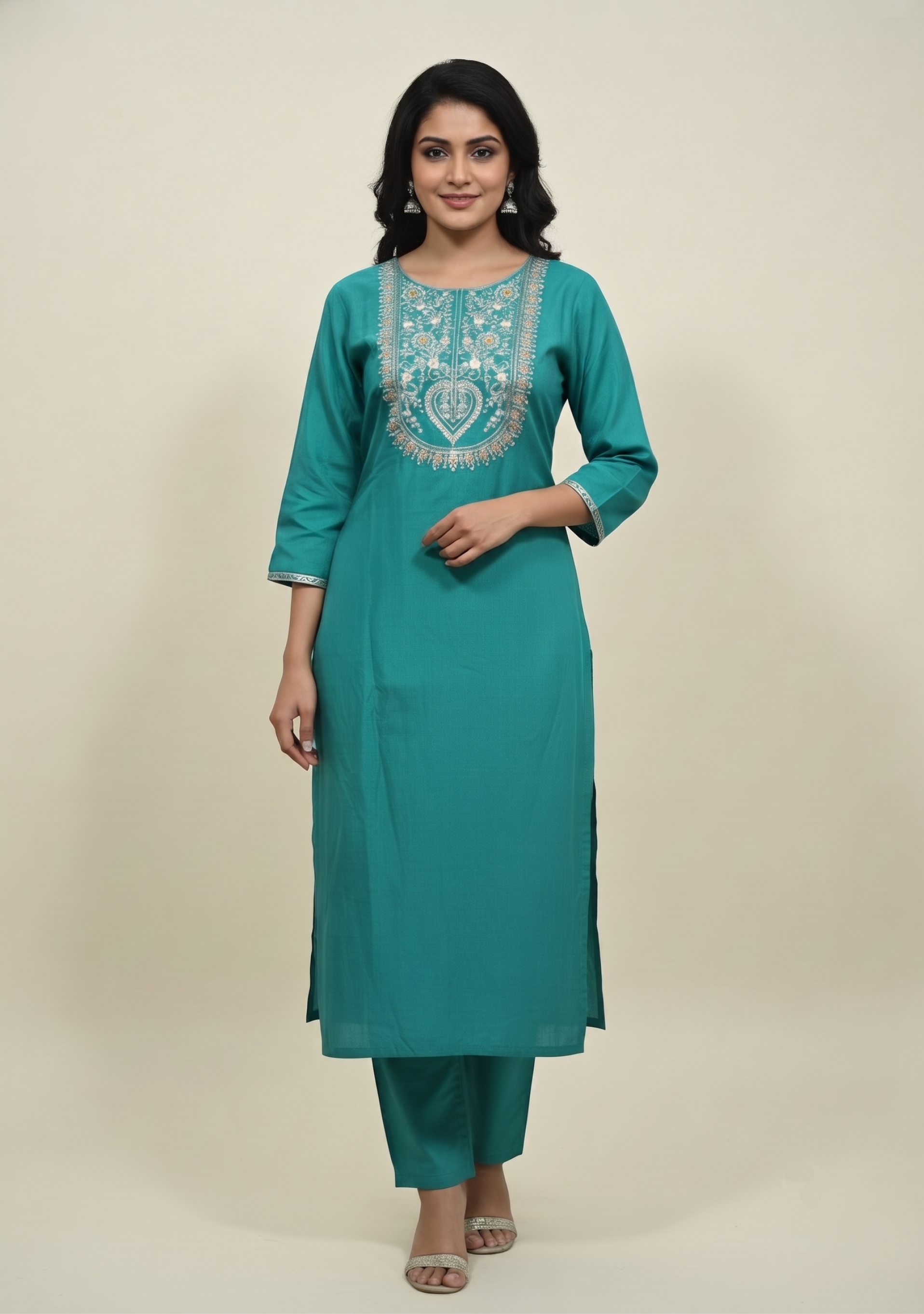 Turquoise Handcrafted Suit with Gajji Dupatta