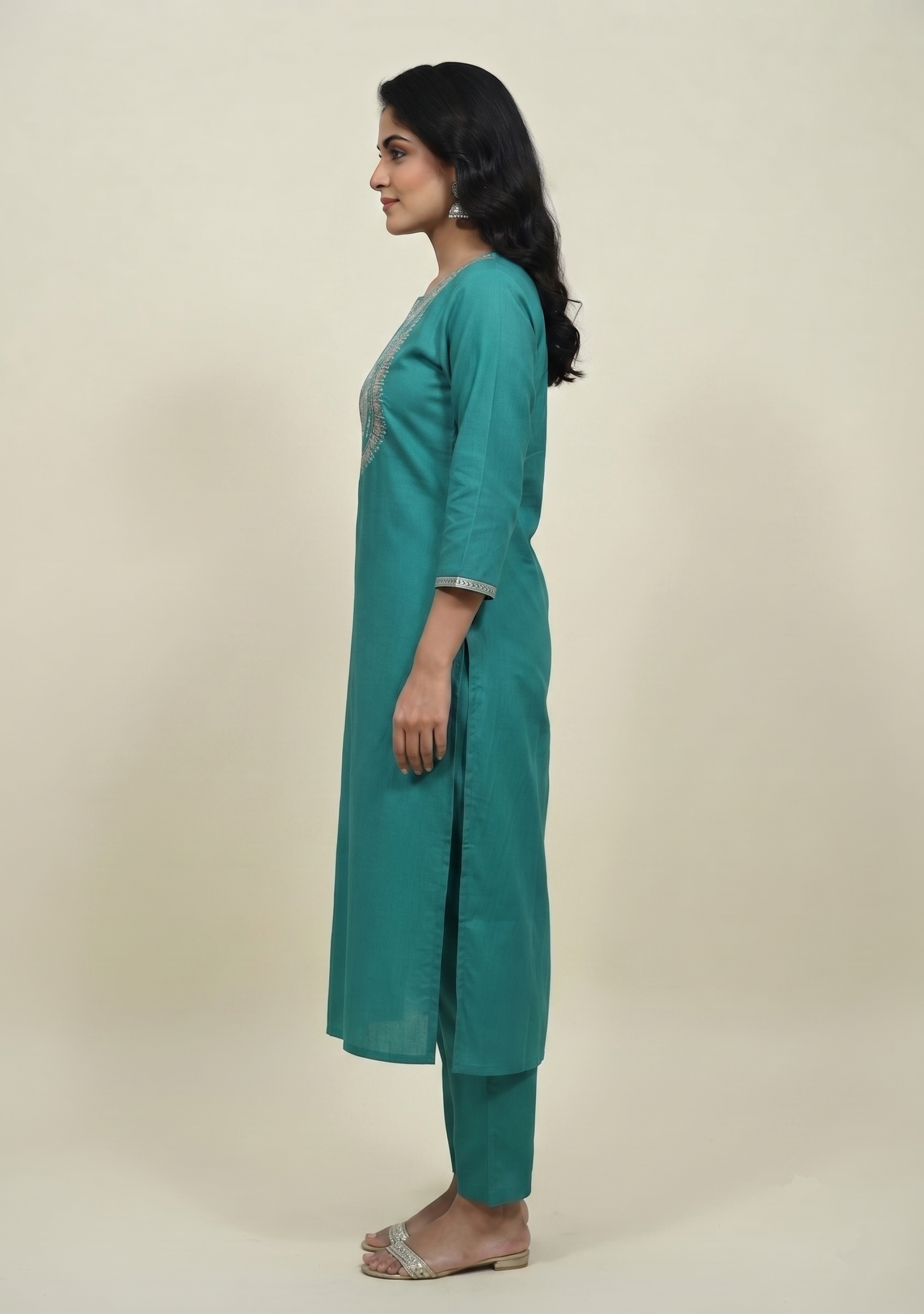 Turquoise Handcrafted Suit with Gajji Dupatta