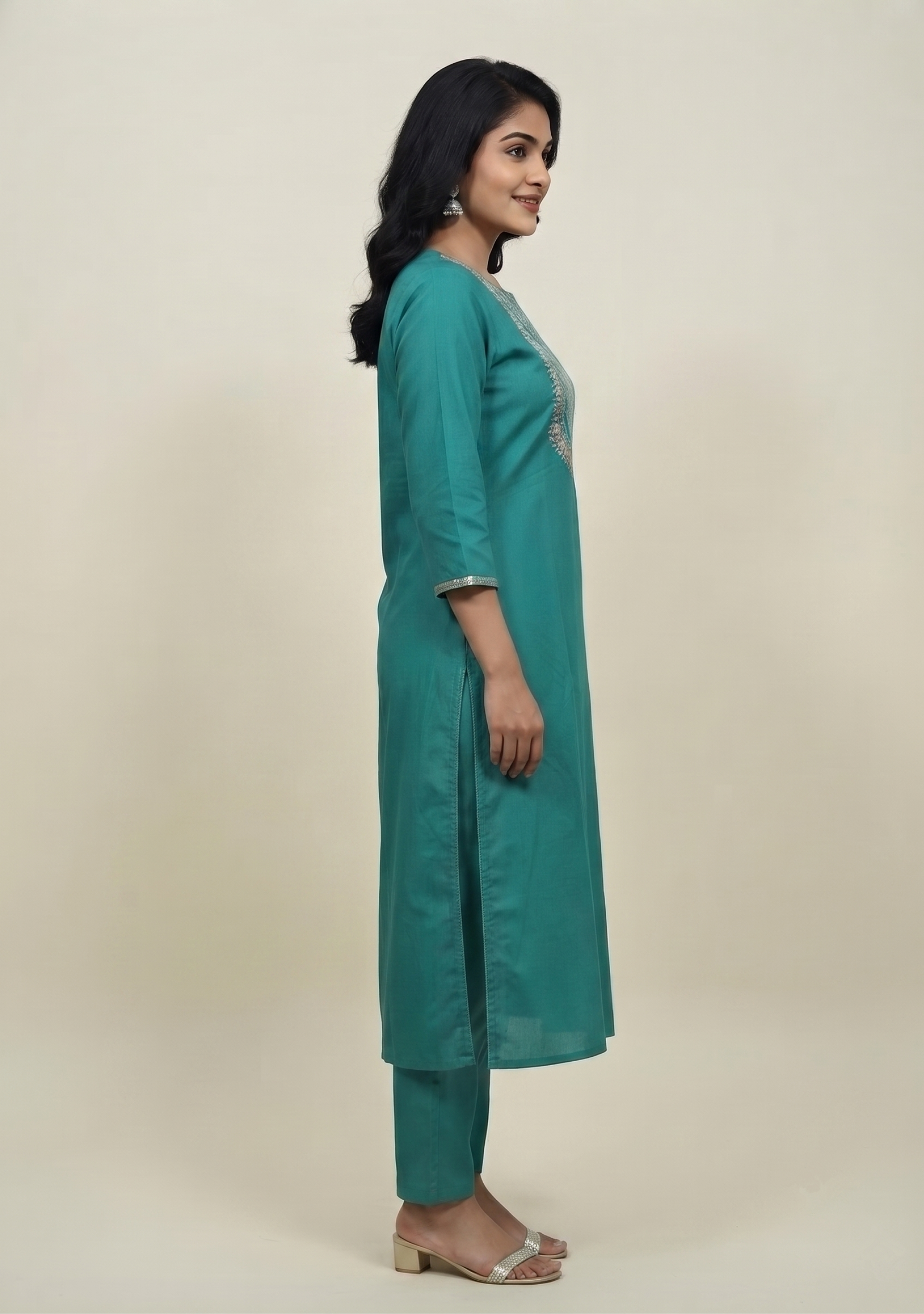 Turquoise Handcrafted Suit with Gajji Dupatta