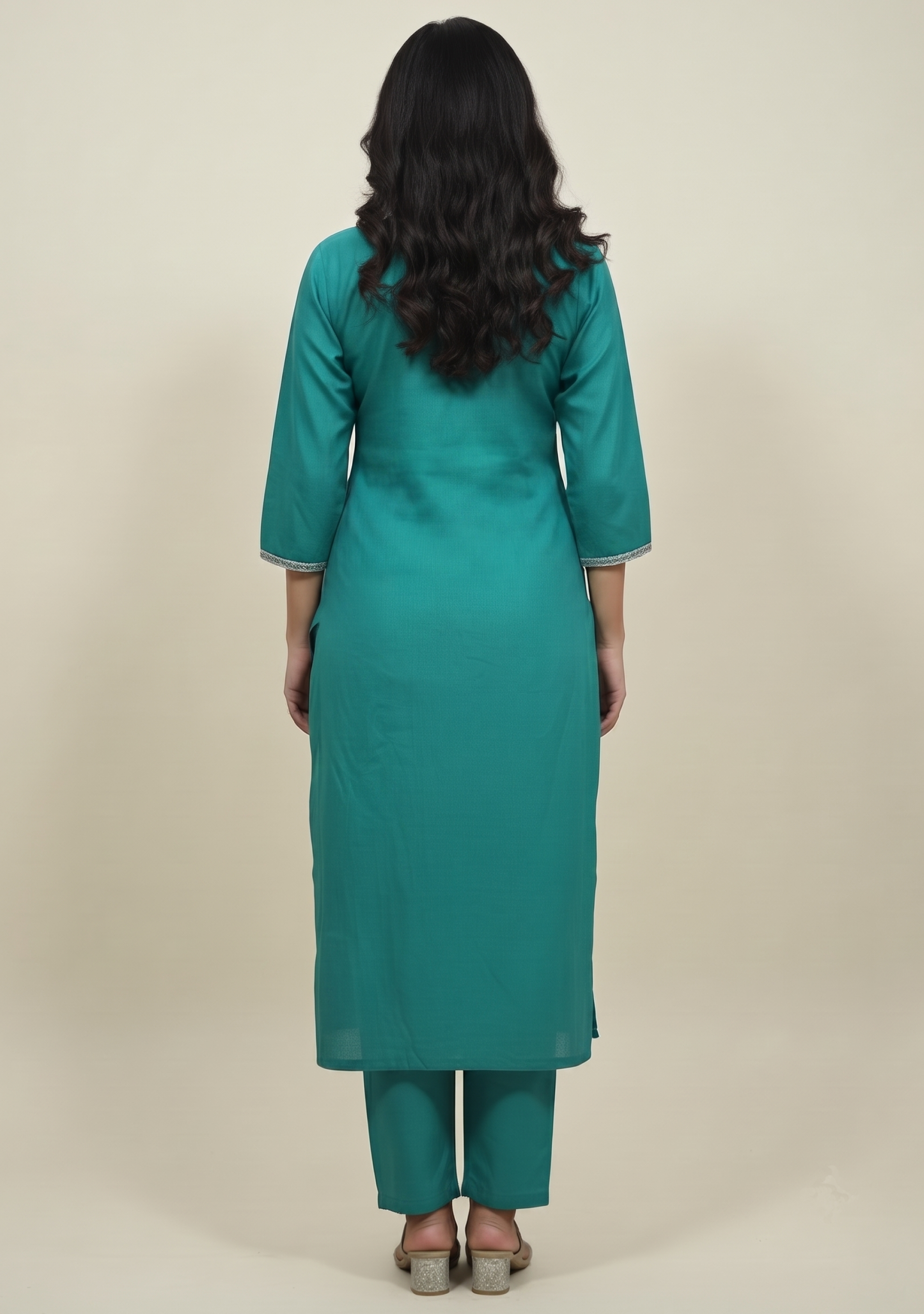 Turquoise Handcrafted Suit with Gajji Dupatta